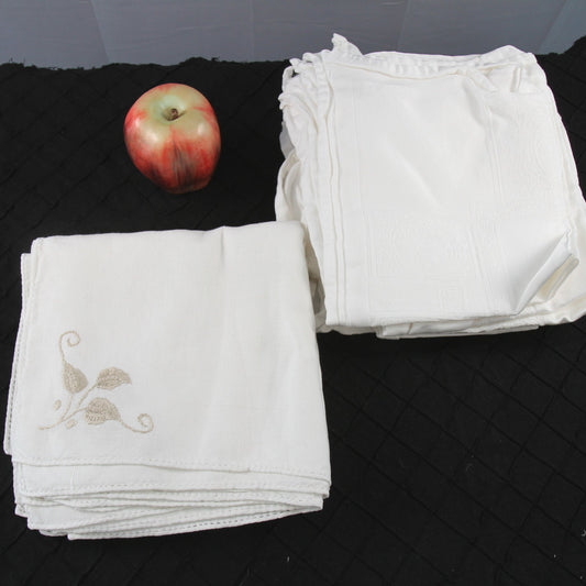 Two Lots of 8 Napkins, Total 16, Damask 18 x 17,  Linen 16 x 15, Baltman, Italy