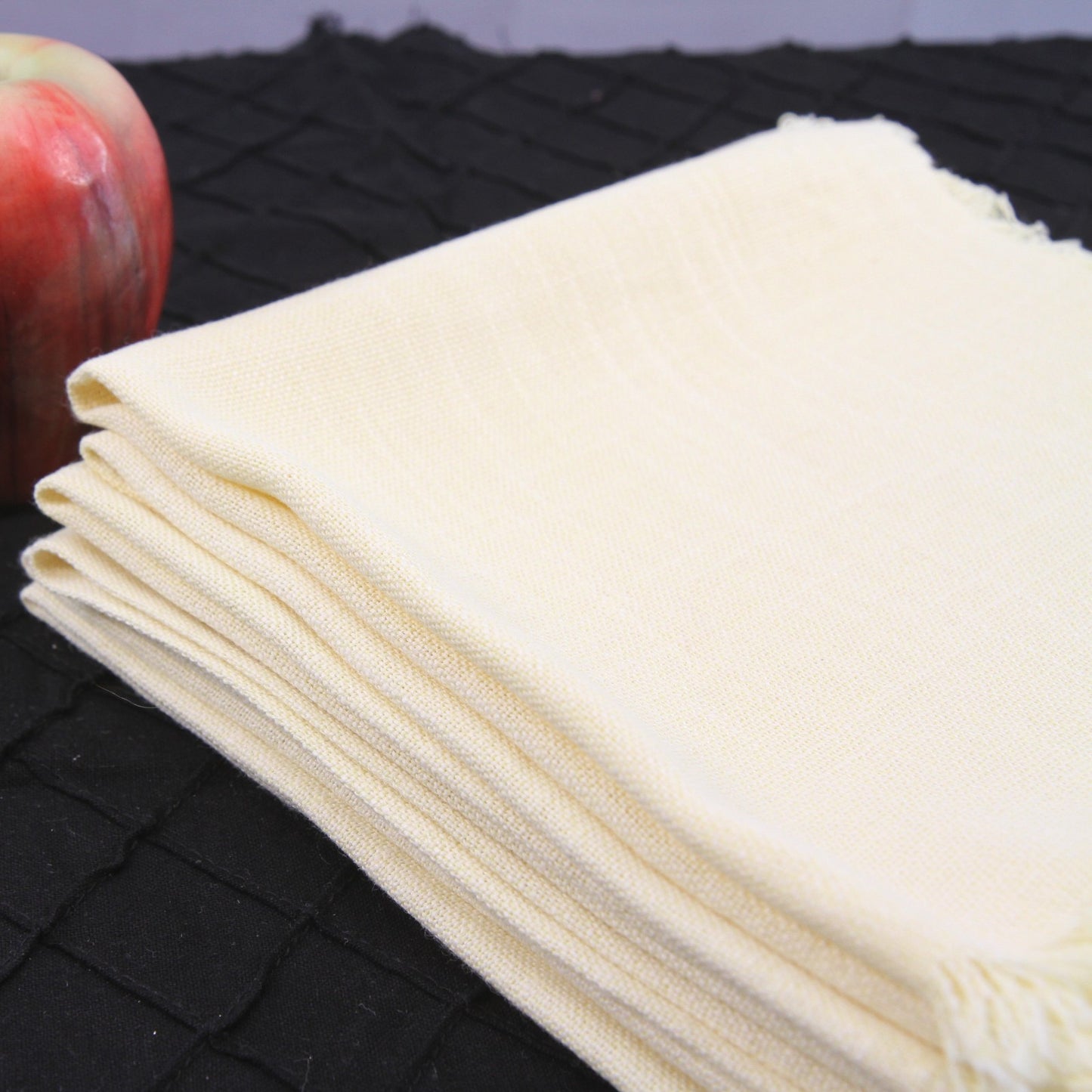 Set 8 Vintage Yellow Linen Napkins Fringe Edge 16" Square