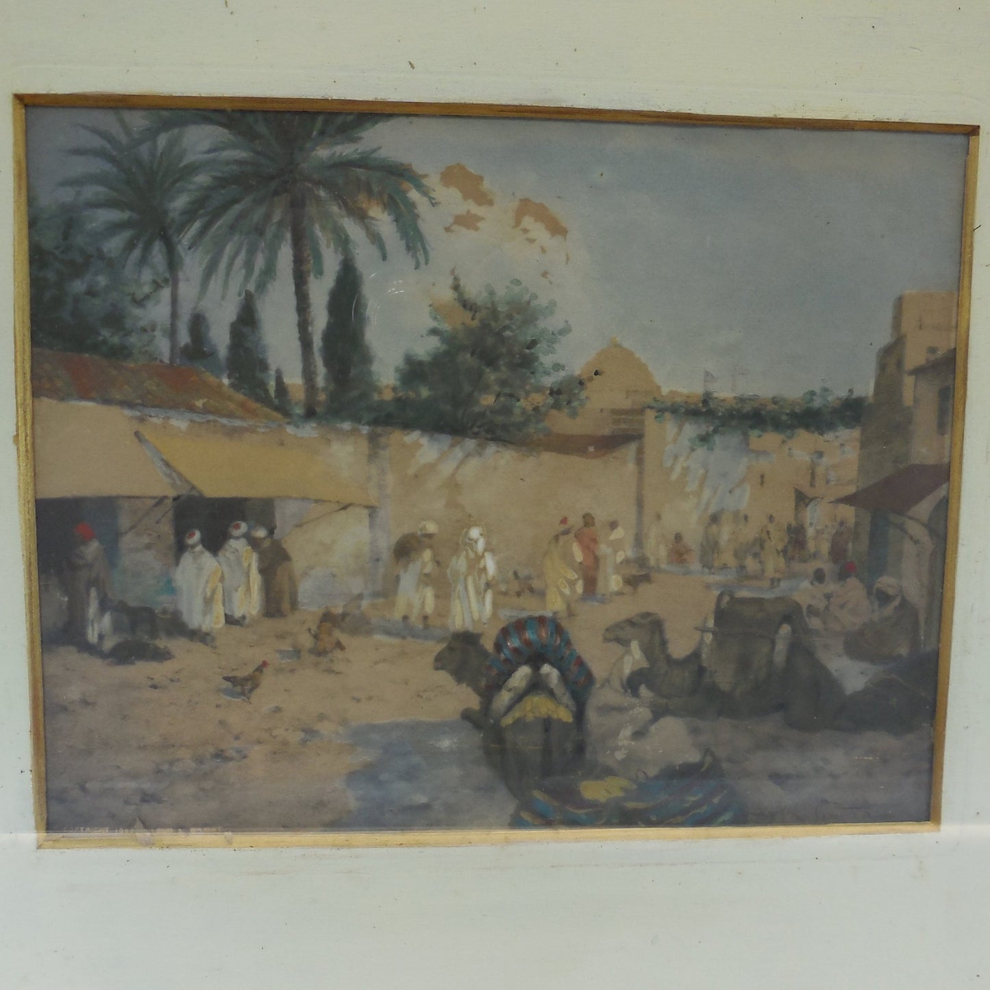 Antique Orientalist Framed Print Wilbur L. Wright Egypt Camels Market