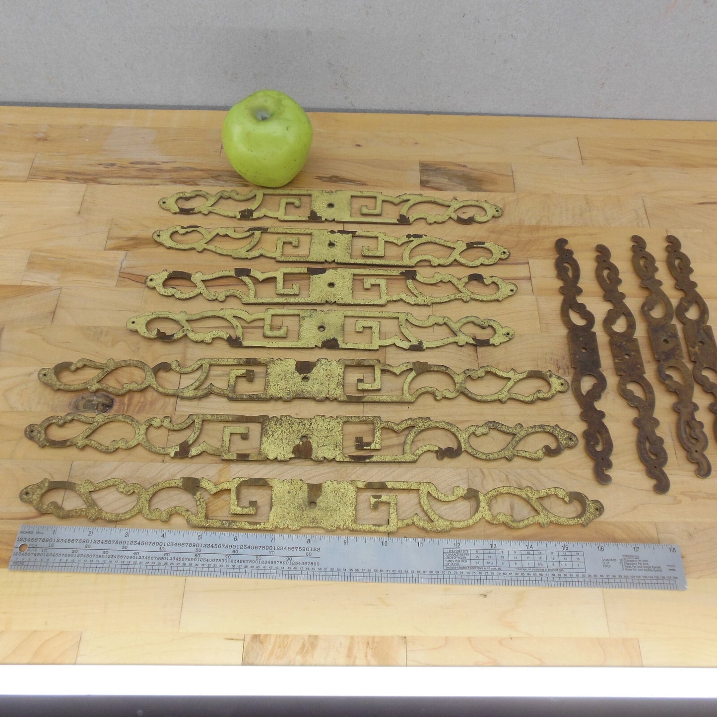 Lot 11 Solid Brass Furniture Drawer Knob Escutcheons Back Plates 16" 12" 9"