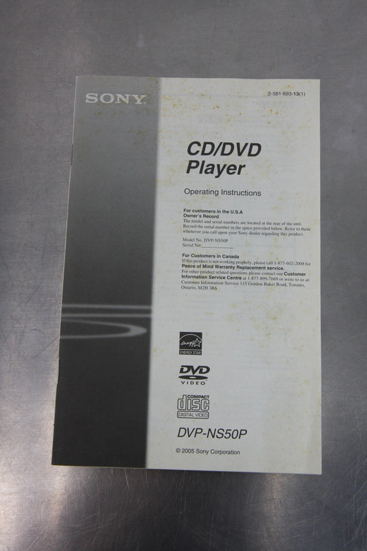 Sony CD/DVD Player DVP-NS50P 2005 Operating Instructions Manual
