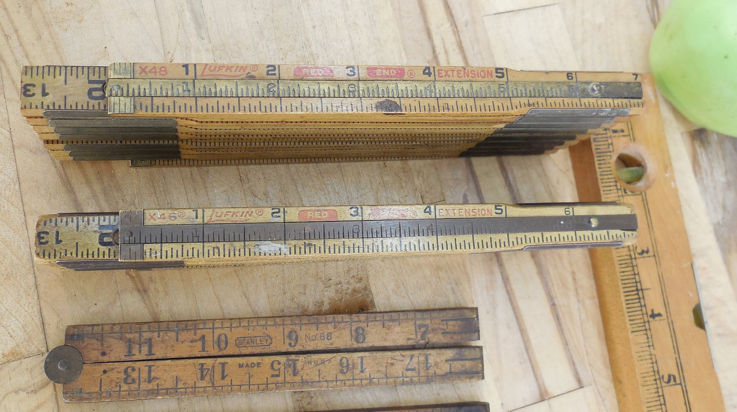 5 Lot Folding Rules & Level - Pair Stanley No. 68 24" Lufkin X48 72" & X48 96"