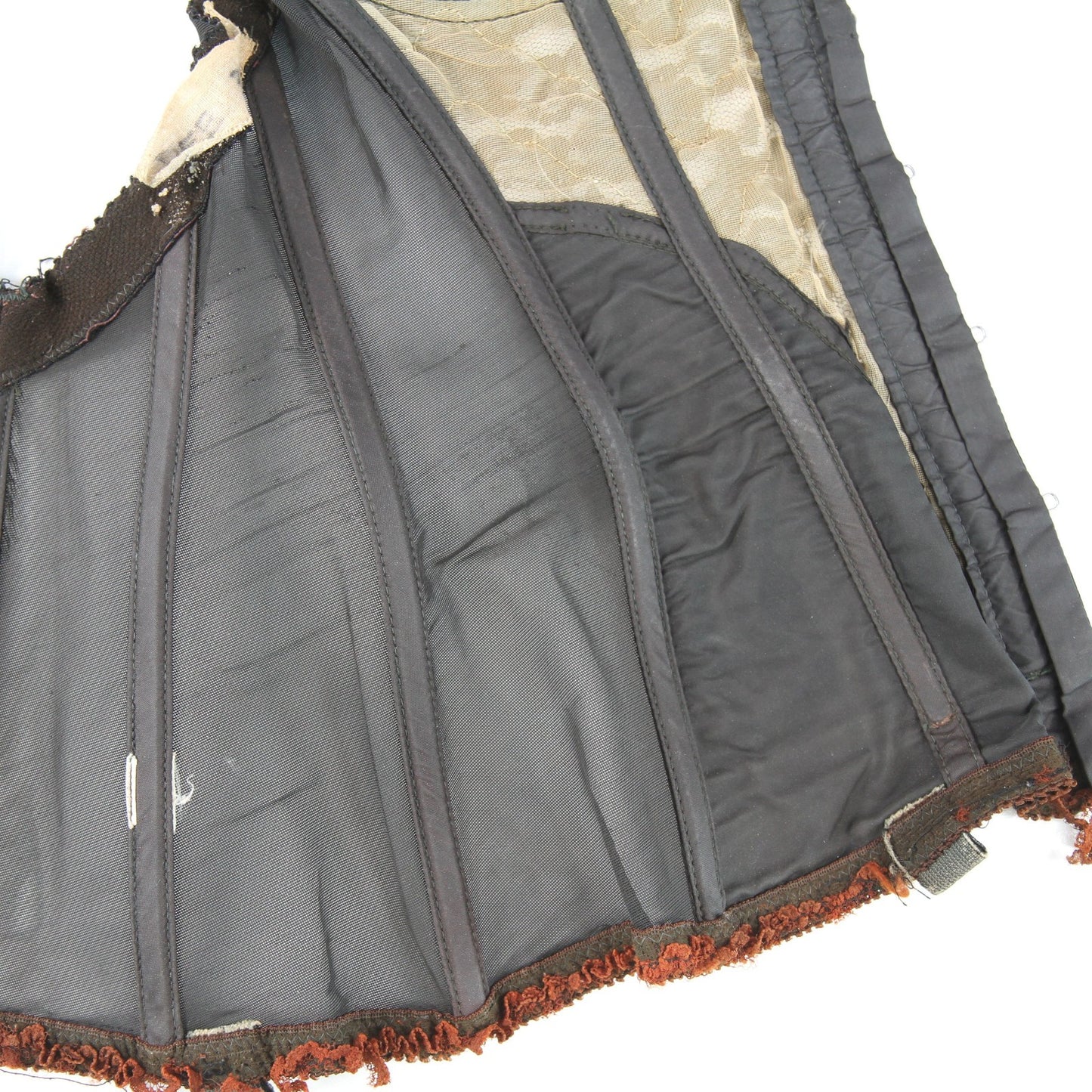 Vintage Circus Dancer Black Lace Bustier 32C Dee Zipper Hooks Metal Stays