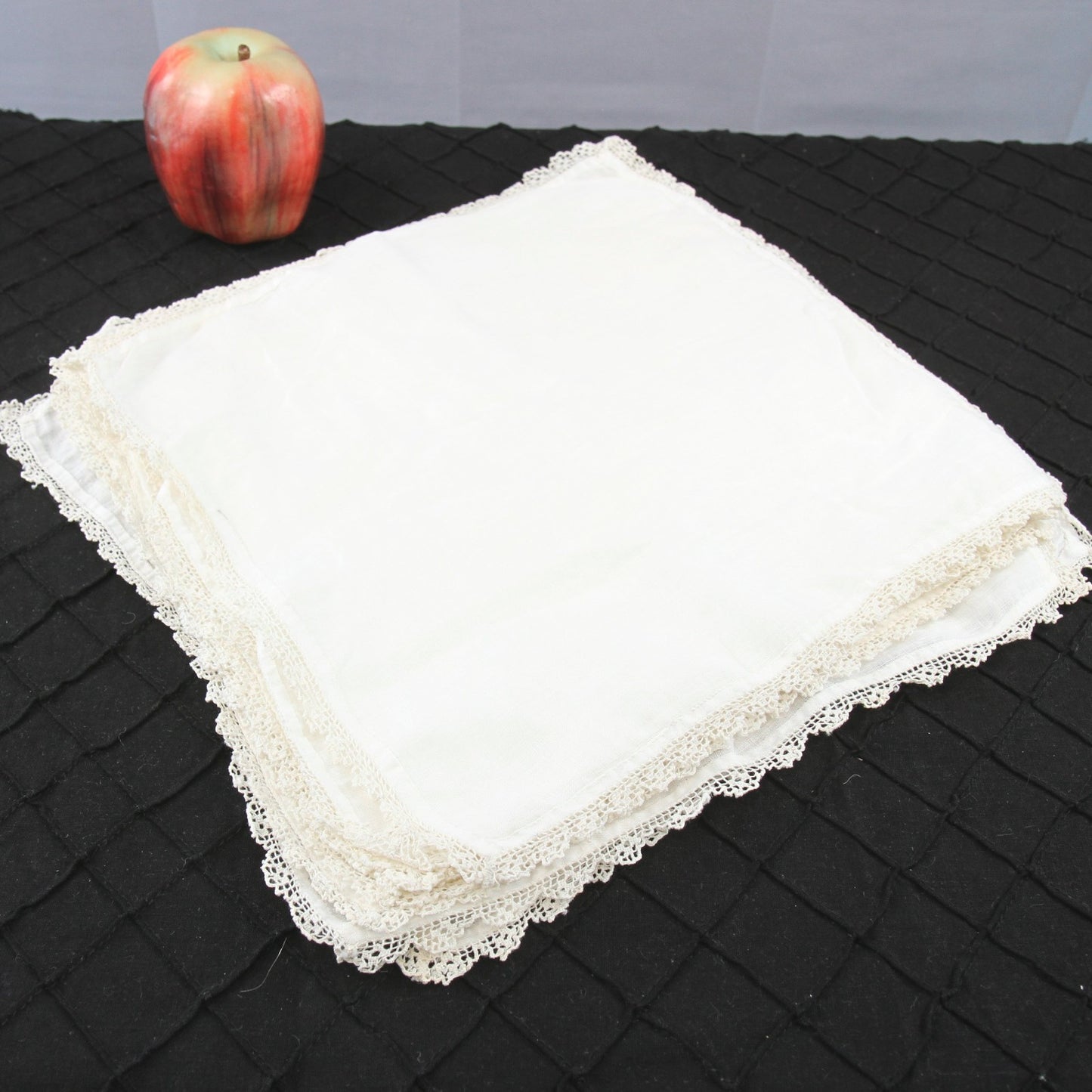 Vintage Nine 9 Fine Linen Hand Made Off White Napkins Made Lace 11 1/2" Square
