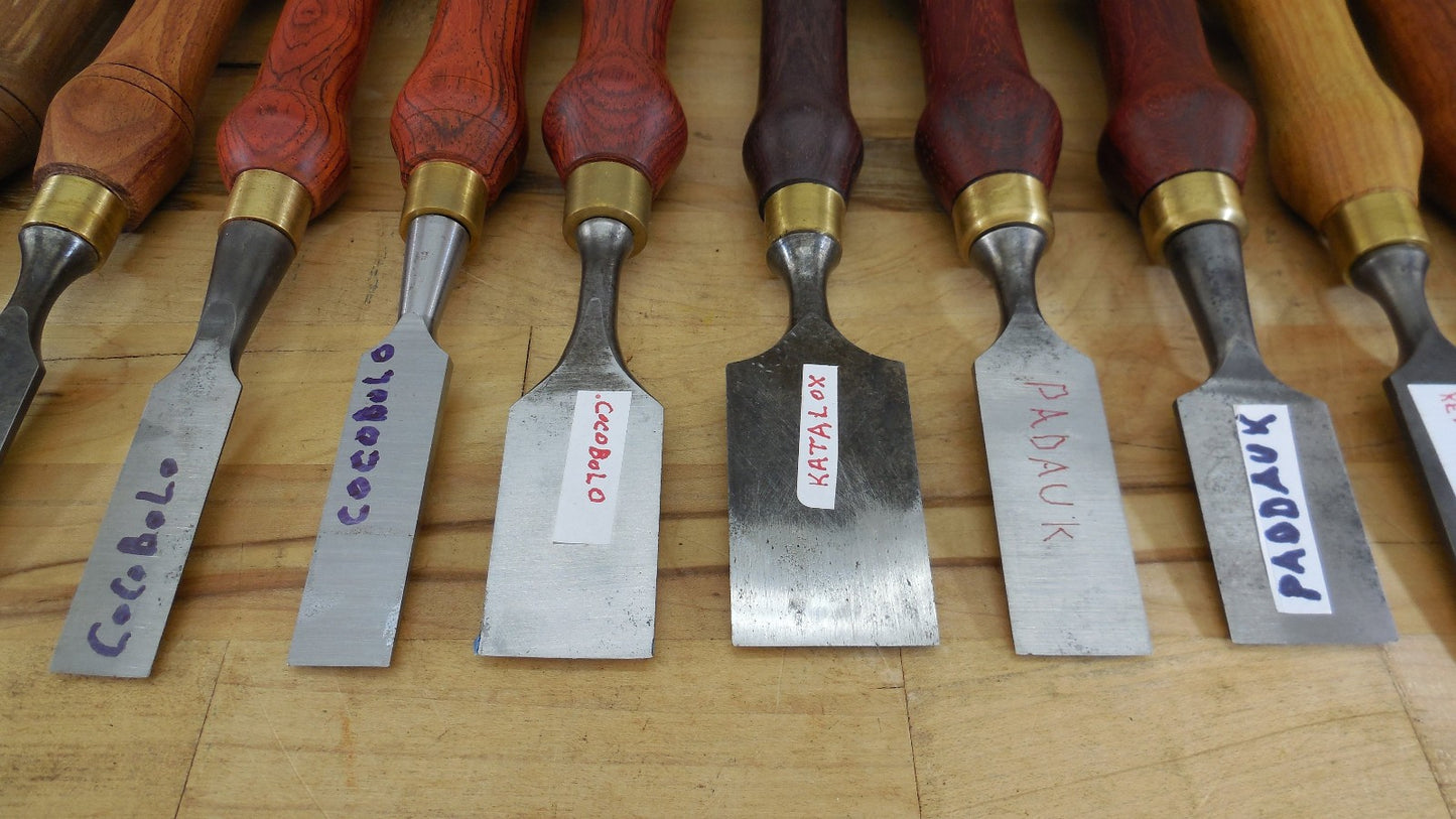 Estate 30 Vtg. Lot Tang Wood Chisels Bench With Custom Steve Wus Wood Handles