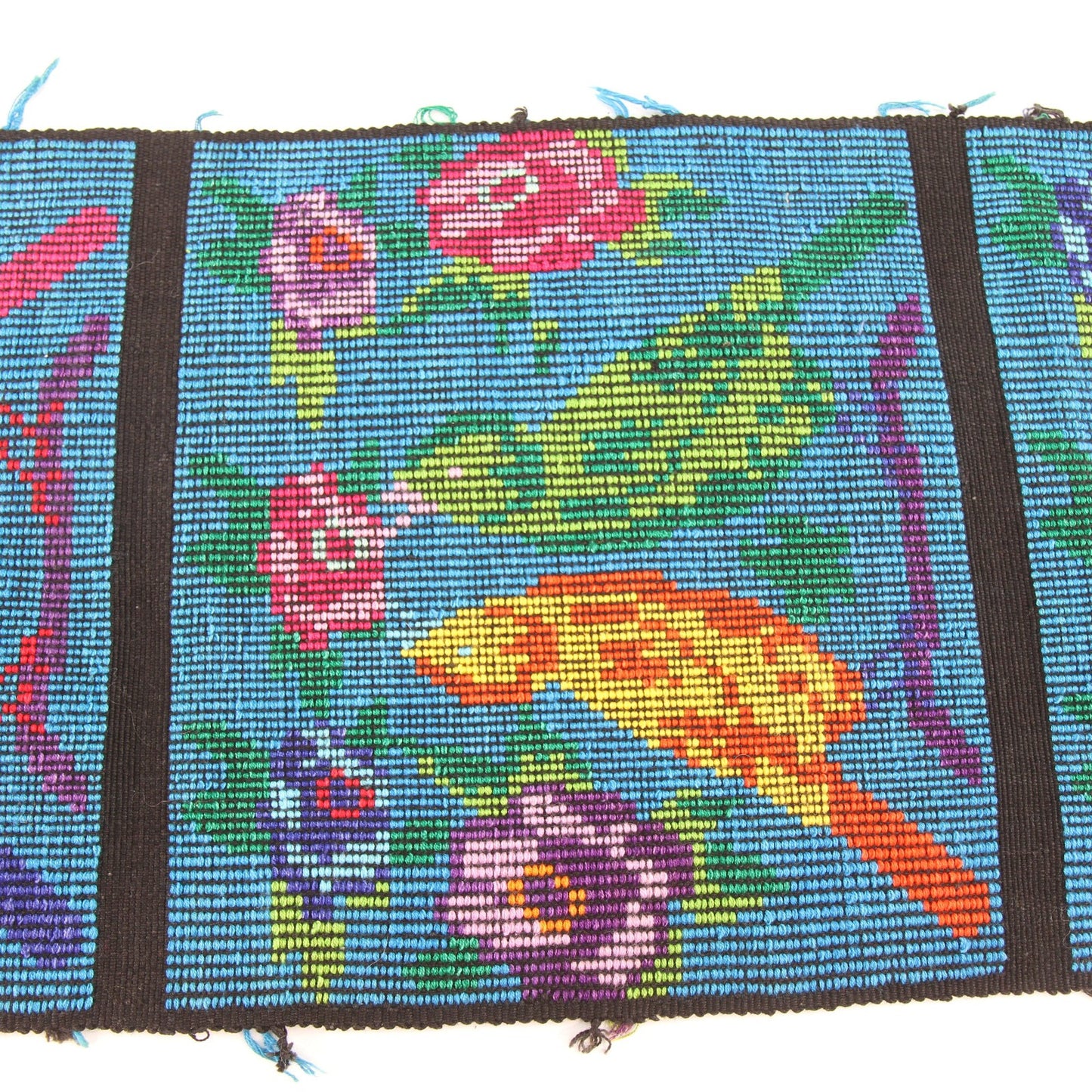 Vintage Ukrainian Woven Embroidered Table Runner Birds Flowers 54" X 10"