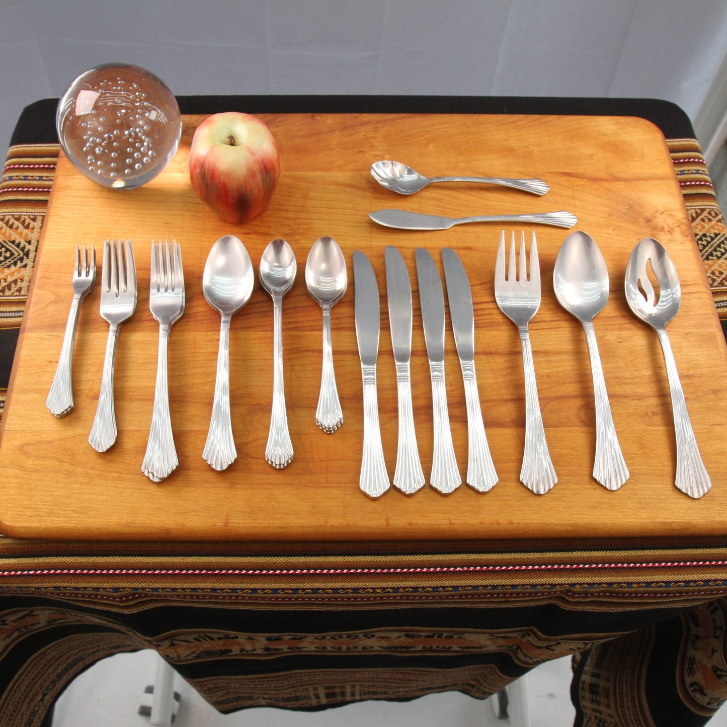 Four Place Setting Farberware Heron SS  Glossy w/Shrimp Butter Sugar Serving Set