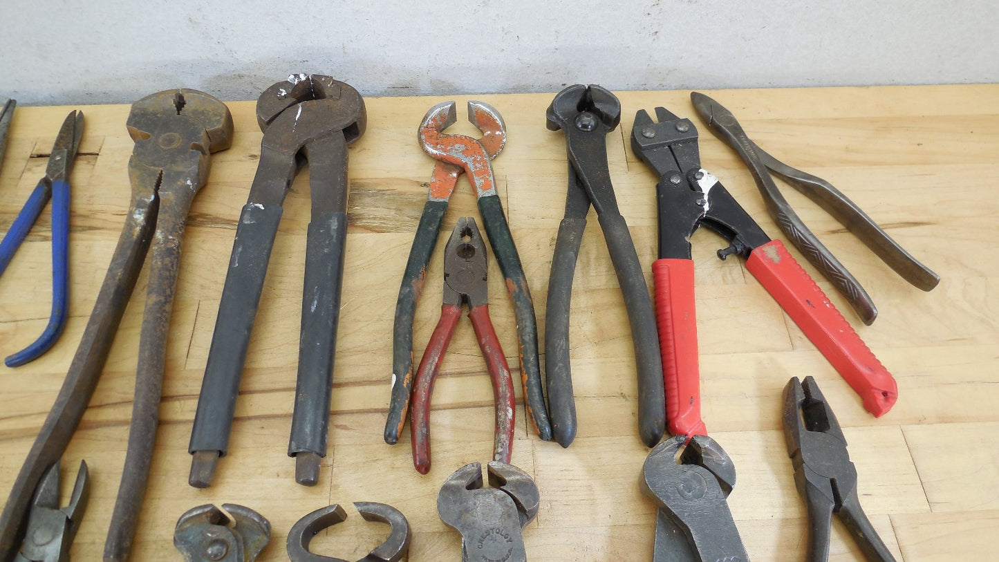 Estate 29 Lot Tools Vtg. Pliers Nippers Needle Nose Dykes Wire Cutters Etc.