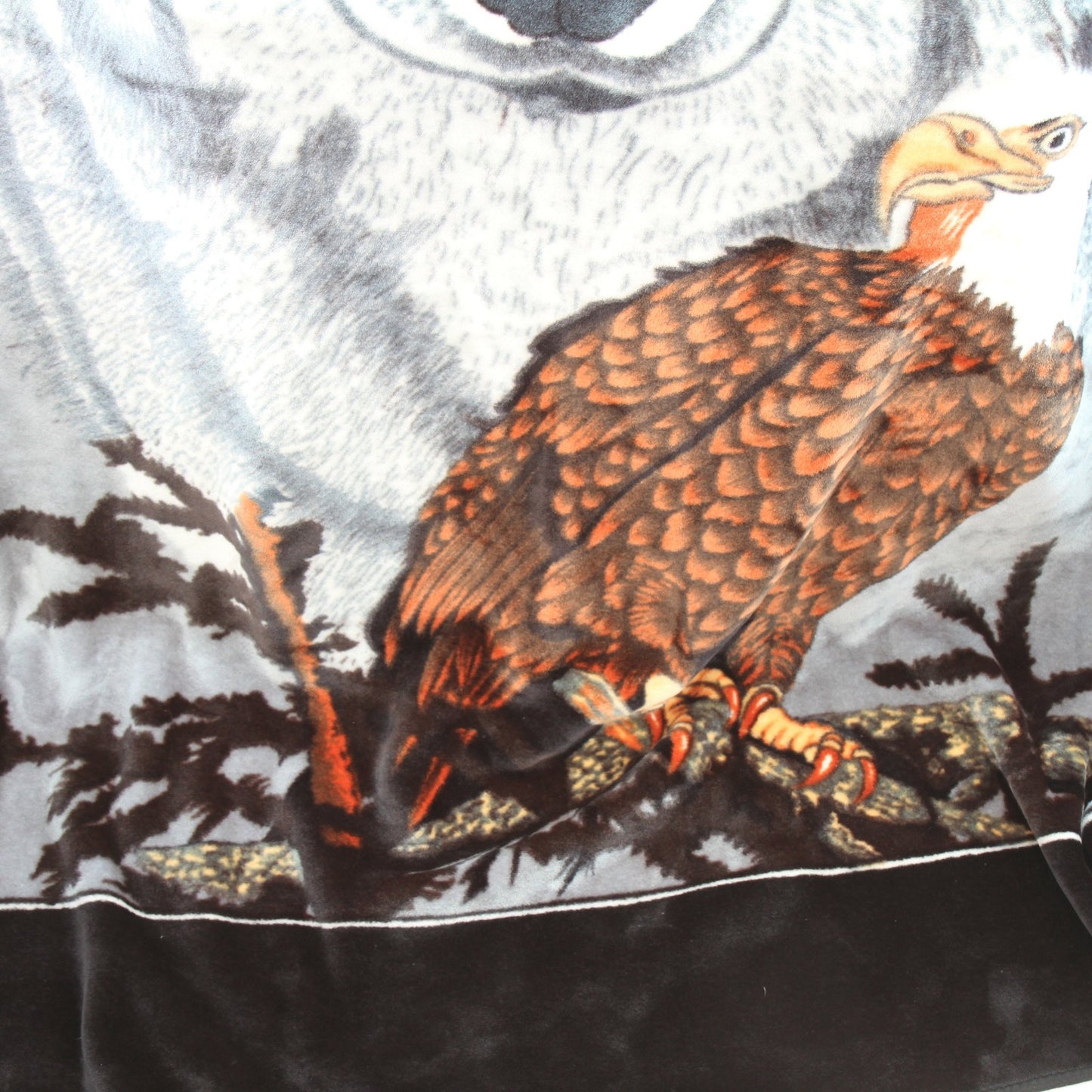 Vtg. Honey 2002 Plush Blanket Wolf & Eagle 80W X 92 1/2L