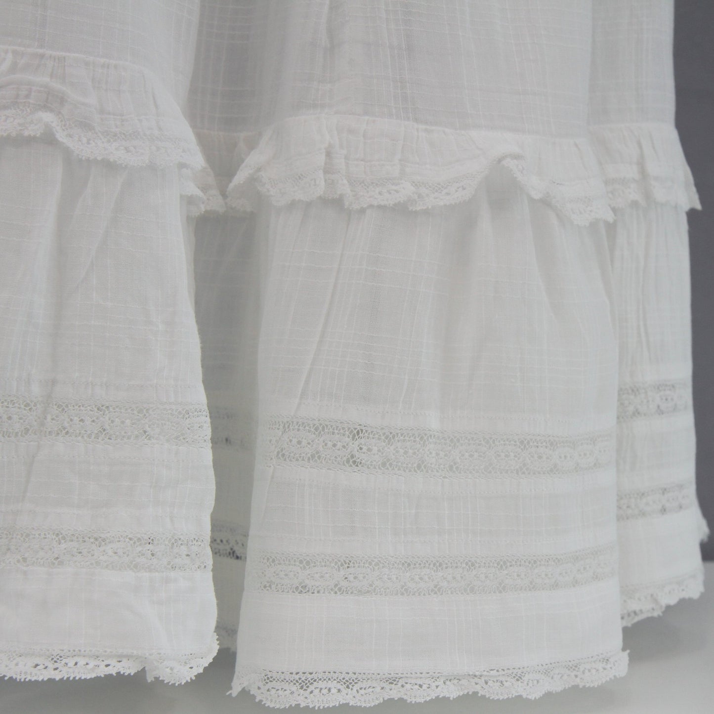 Vintage Childs White Dress Hand Made Lace Inserts Long Sleeves