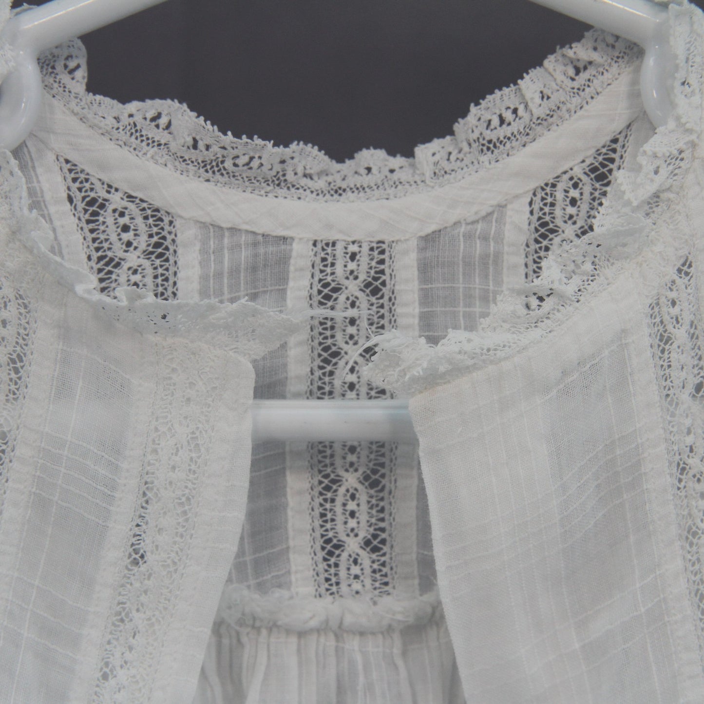 Vintage Childs White Dress Hand Made Lace Inserts Long Sleeves