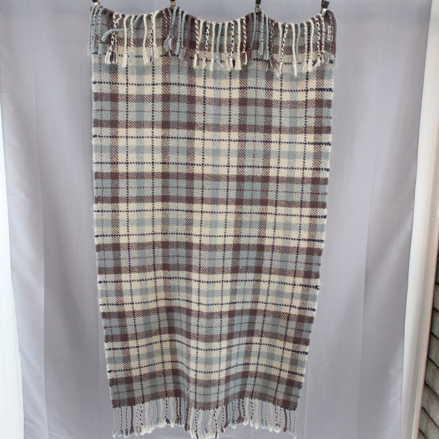 Vintage Artist Julie Rheem Handmade Wool Tartan Fringed Throw Wrap 29" X 50"