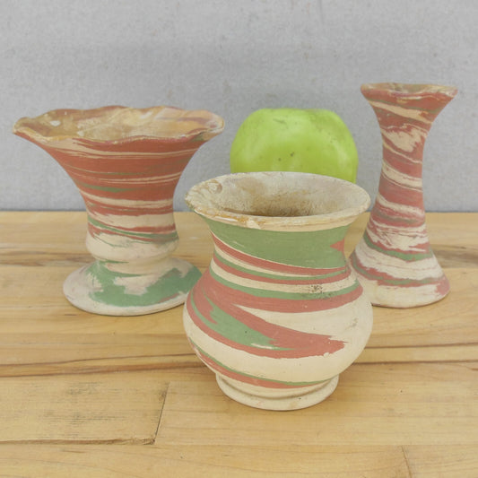 Vtg. 3 lot Silver Springs Florida Henry Graack Swirl Pottery Vase Souvenirs
