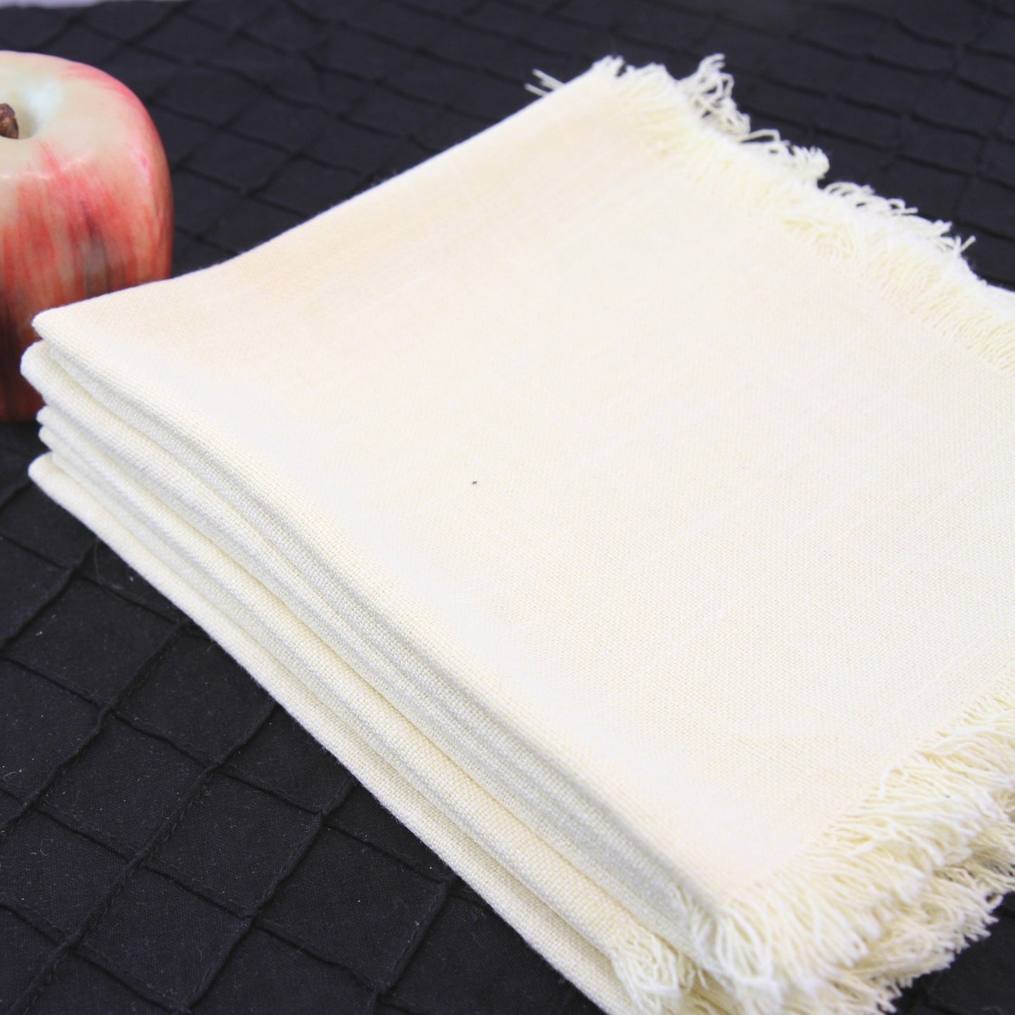 Set 8 Vintage Yellow Linen Napkins Fringe Edge 16" Square