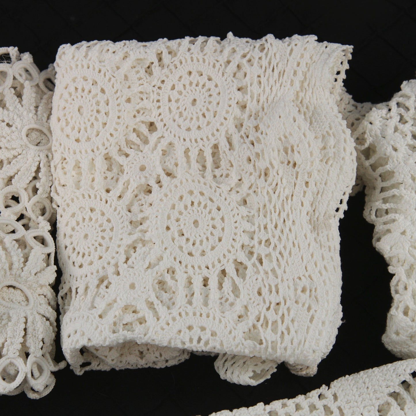 Four Large Heavy Crochet Pieces Runner Decor