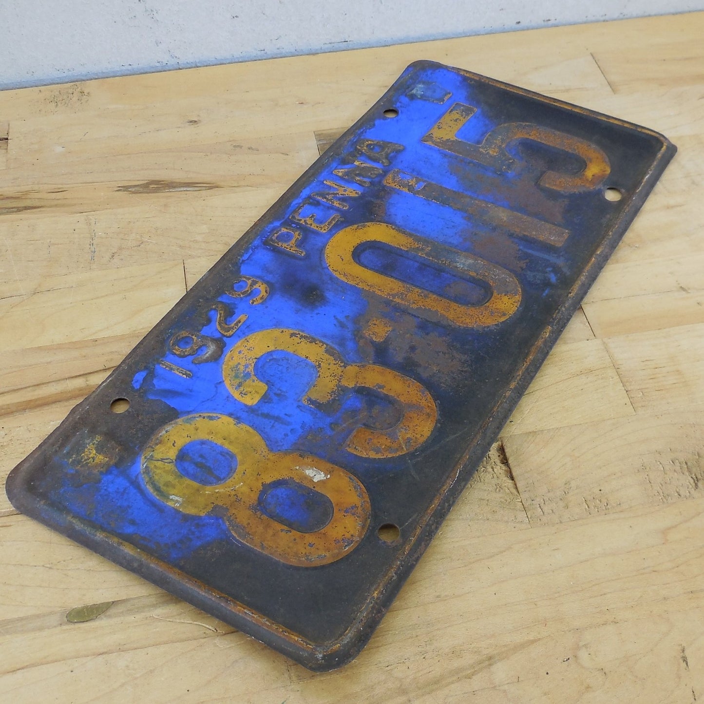 Pennsylvania Penna License Plate Tag Blue/orange 83-015 Rustic