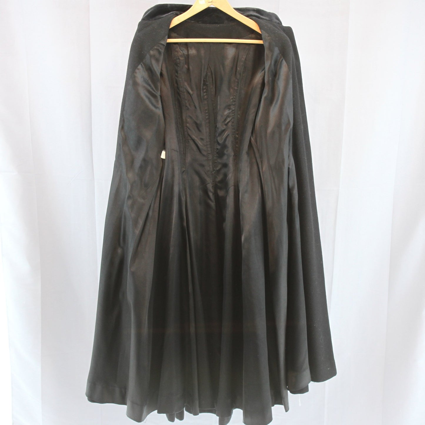 Vintage Designer Luba WomensBlack Wool Coat Princess Swing Mandarin Collar Small