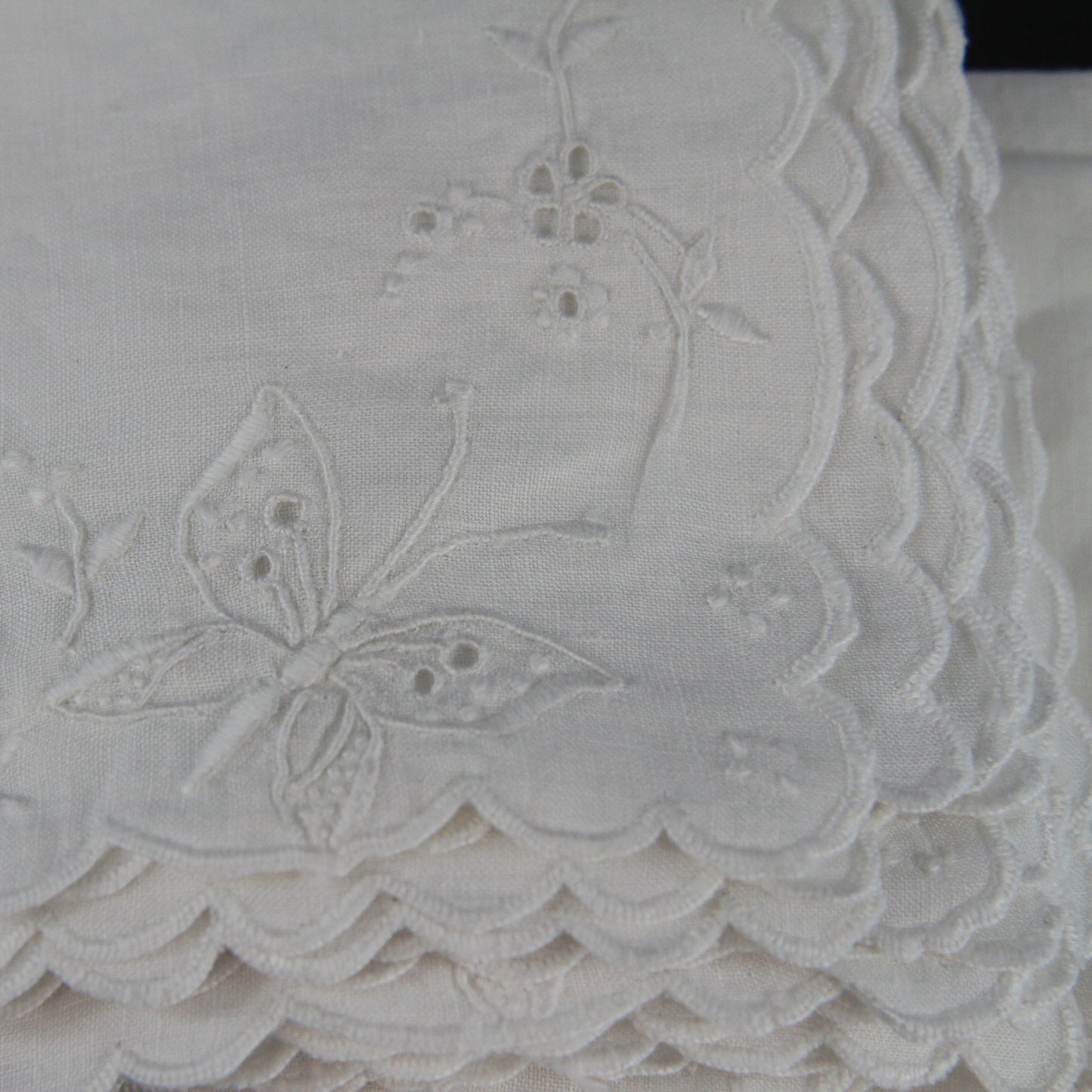 Vintage Two Sets Lunch Napkins Roses Butterfly Cut Work 19 Pieces