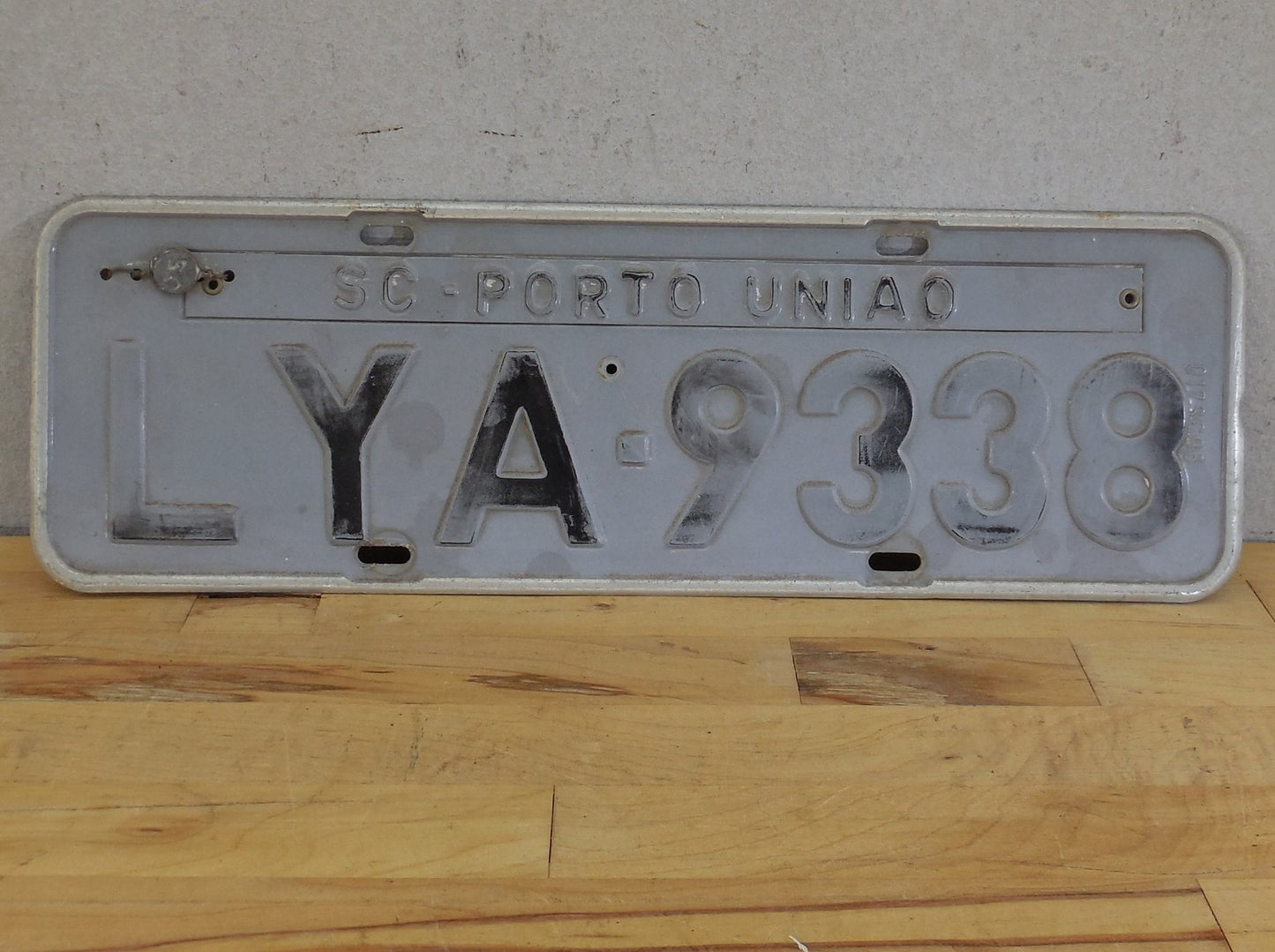 Brazil License Plate Tag Gray Black - Santa Catarina SC Porto União YA-9338