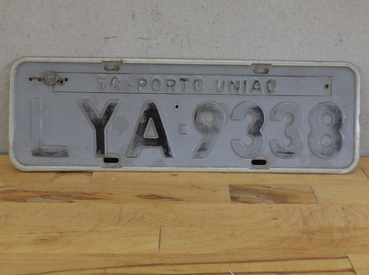 Brazil License Plate Tag Gray Black - Santa Catarina SC Porto União YA-9338
