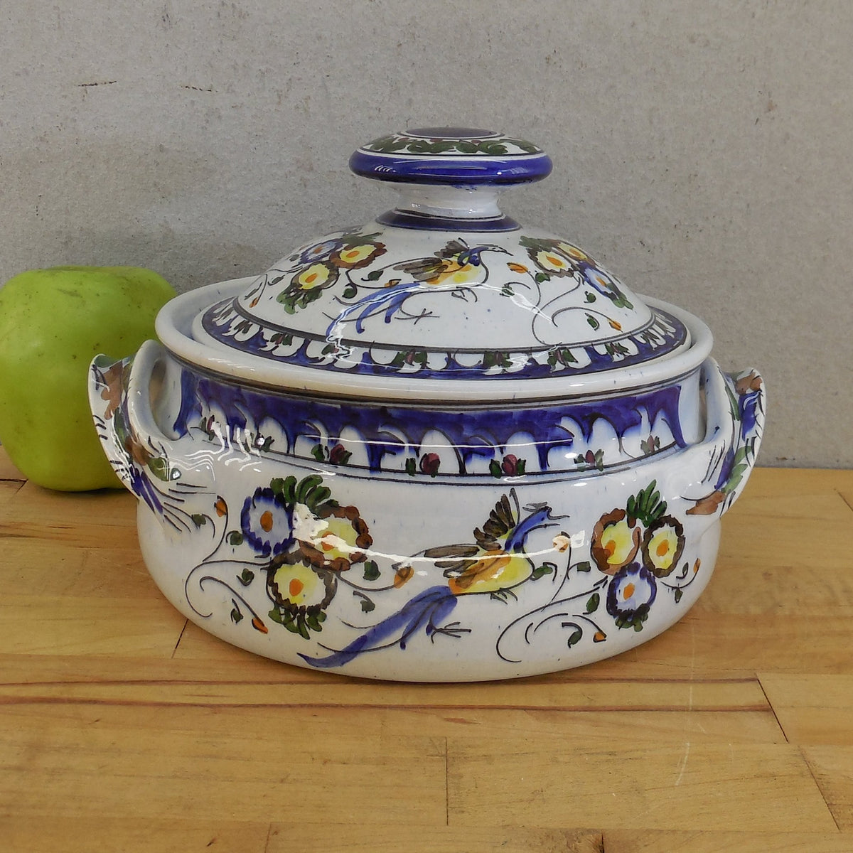 Giorgos G Nikolaou 1982 Signed Greek Pottery Casserole Dish Floral Birds