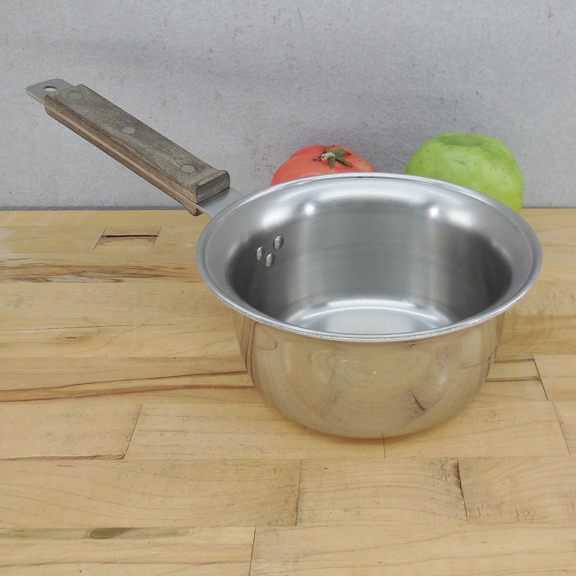 Farberware 1970's Advantage Stainless Tri-Ply 1 Quart Saucepan Birch Handle Vintage
