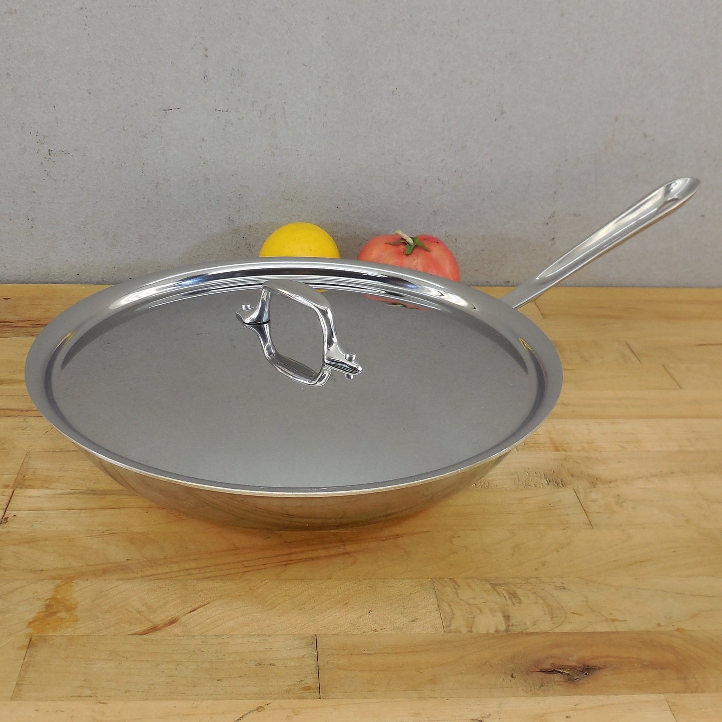 All-Clad USA D3 Stainless Tri-Ply 12" Fry Pan Skillet Lid Cleaned Polished