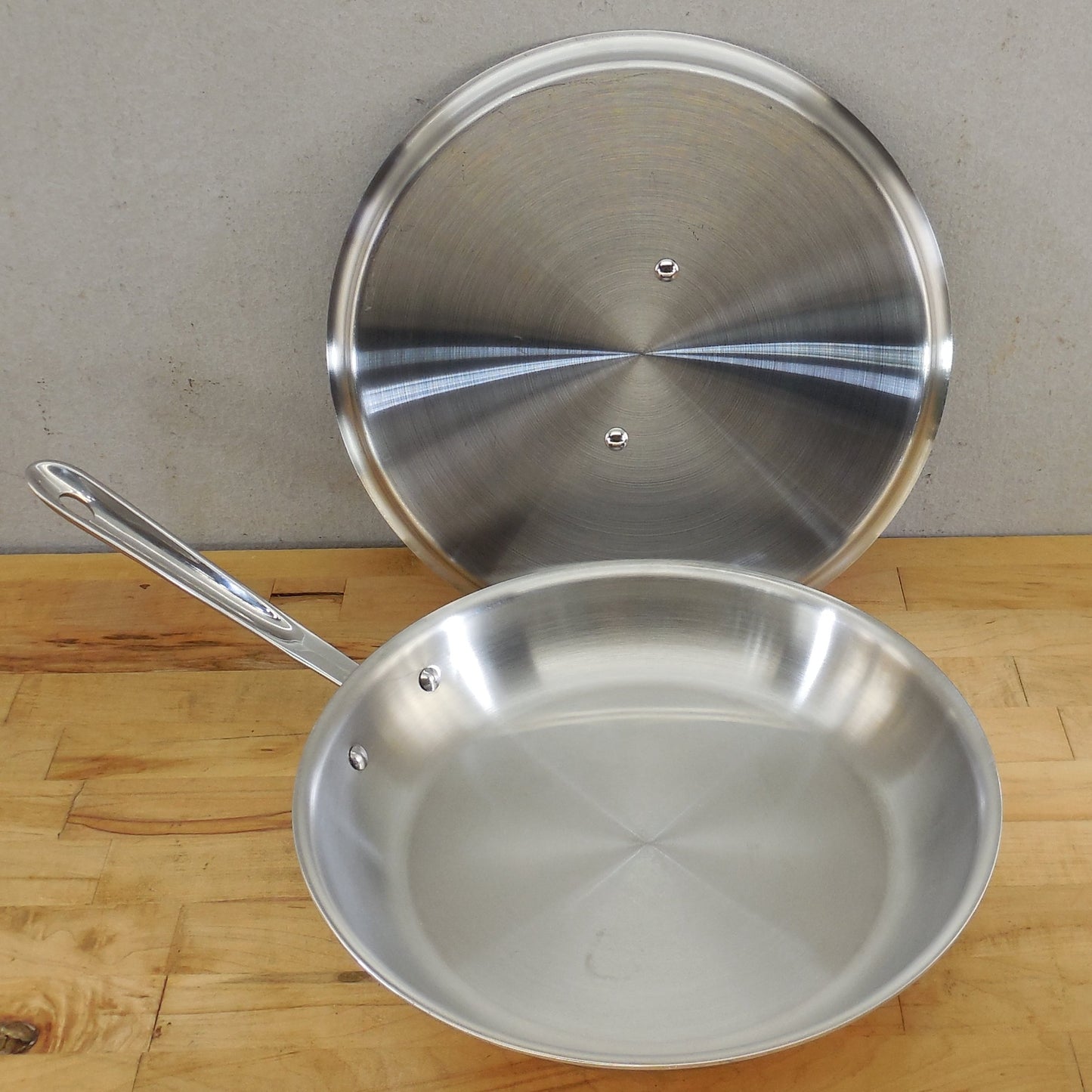 All-Clad USA D3 Stainless Tri-Ply 12" Fry Pan Skillet Lid Cleaned Polished
