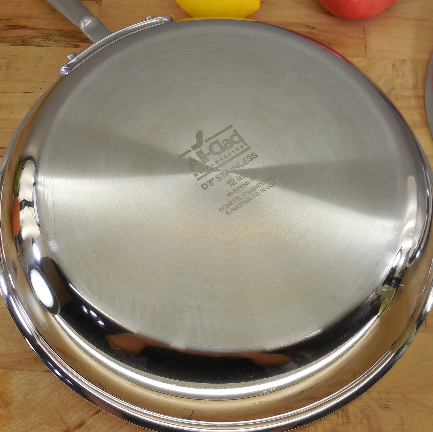 All-Clad USA D3 Stainless Tri-Ply 12" Fry Pan Skillet Lid Cleaned Polished