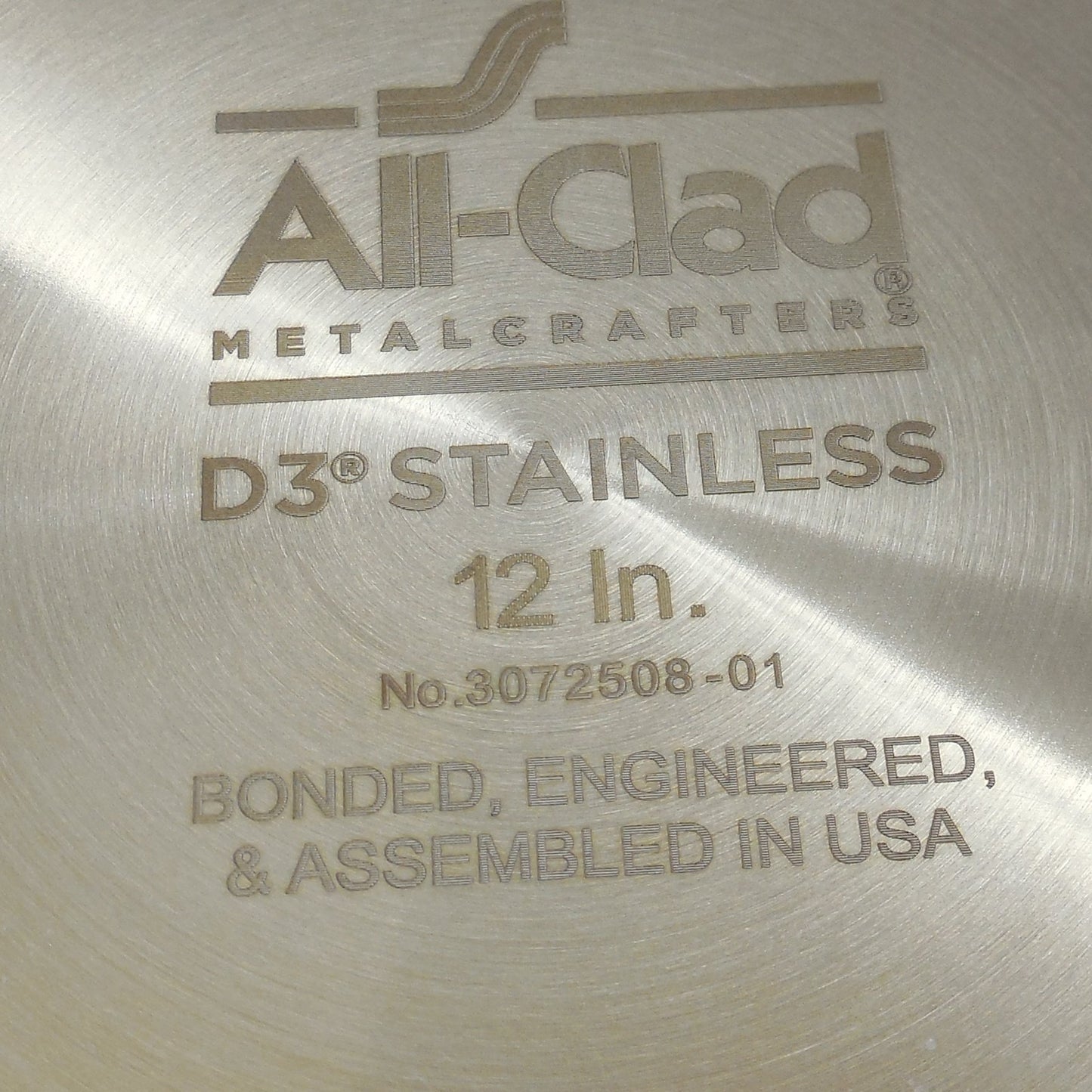 All-Clad USA D3 Stainless Tri-Ply 12" Fry Pan Skillet Lid Cleaned Polished