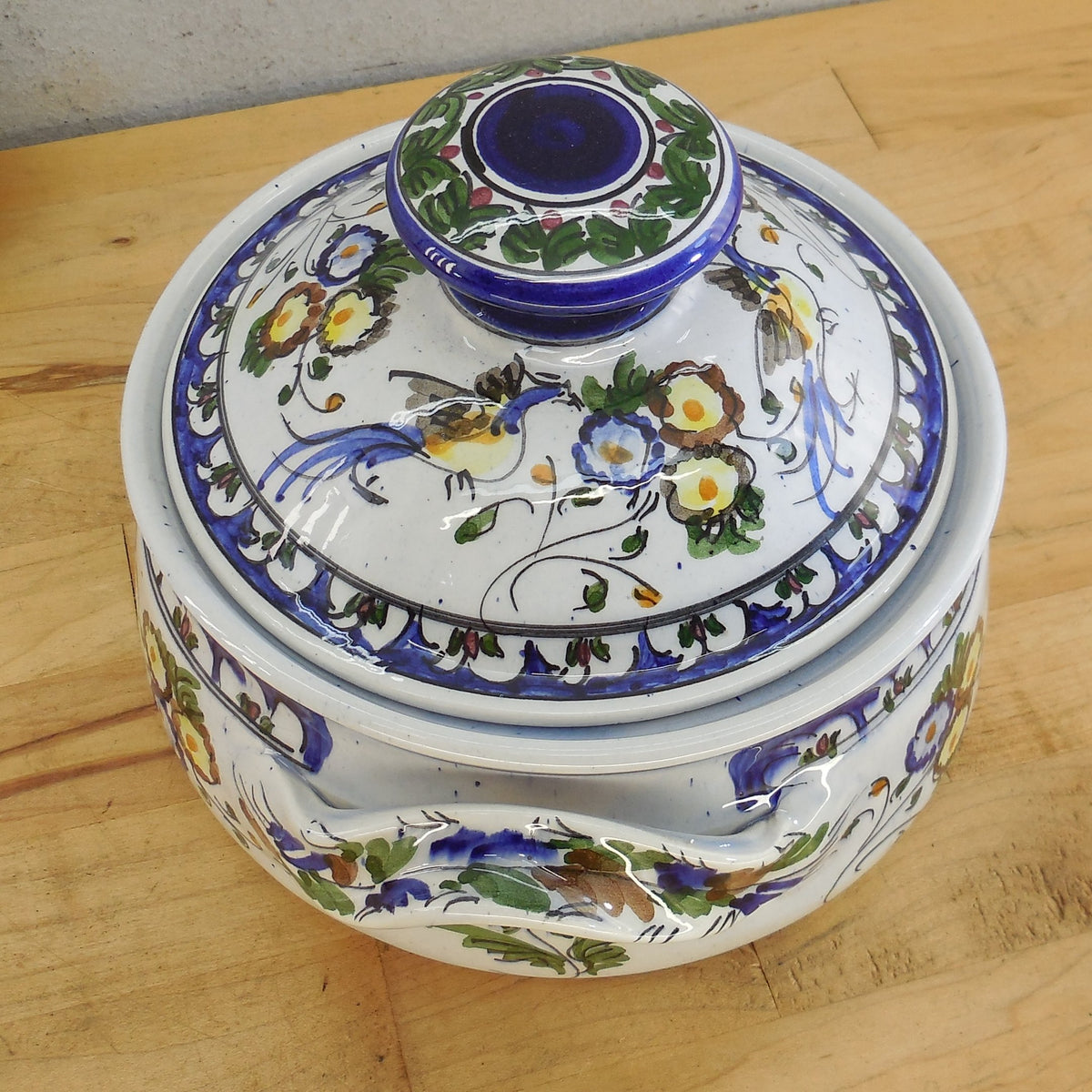 Giorgos G Nikolaou 1982 Signed Greek Pottery Casserole Dish Floral Birds