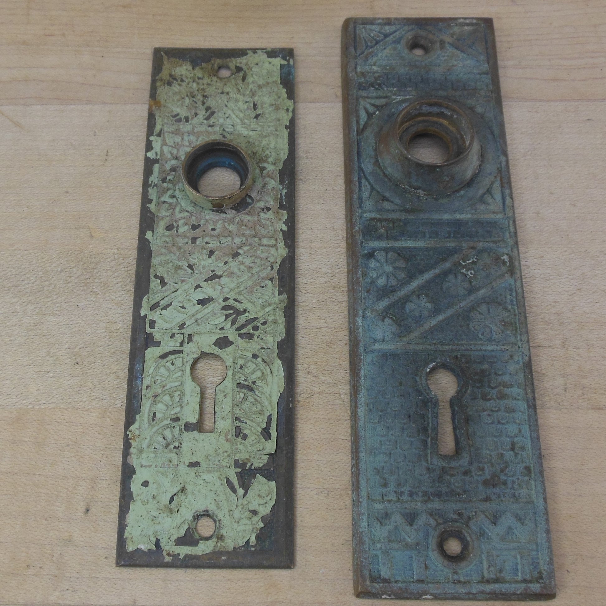 Antique 2 Piece Lot Bronze Victorian Eastlake Mortise Door Lock Back Plates