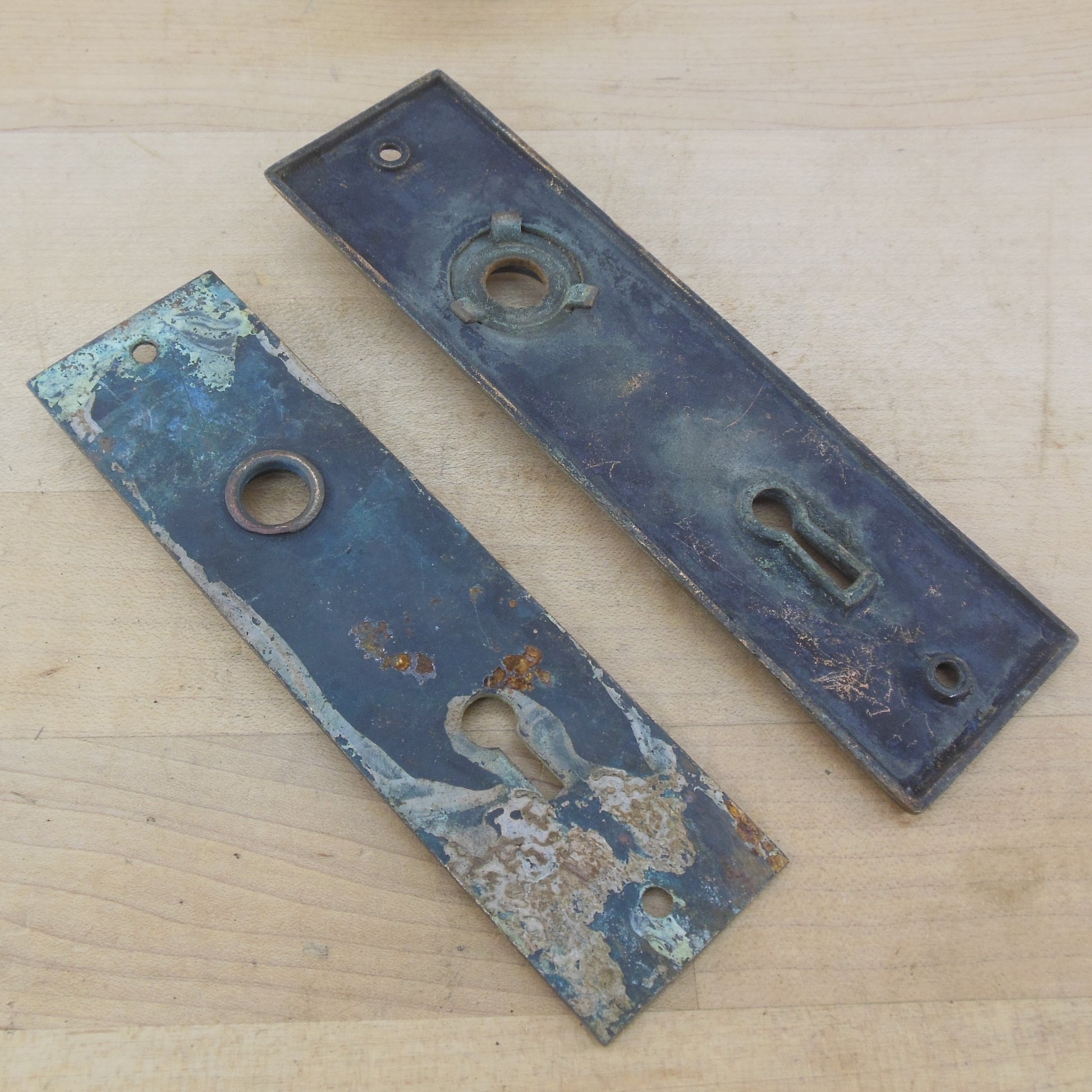 Antique 2 Piece Lot Bronze Victorian Eastlake Mortise Door Lock Back Plates Salvage