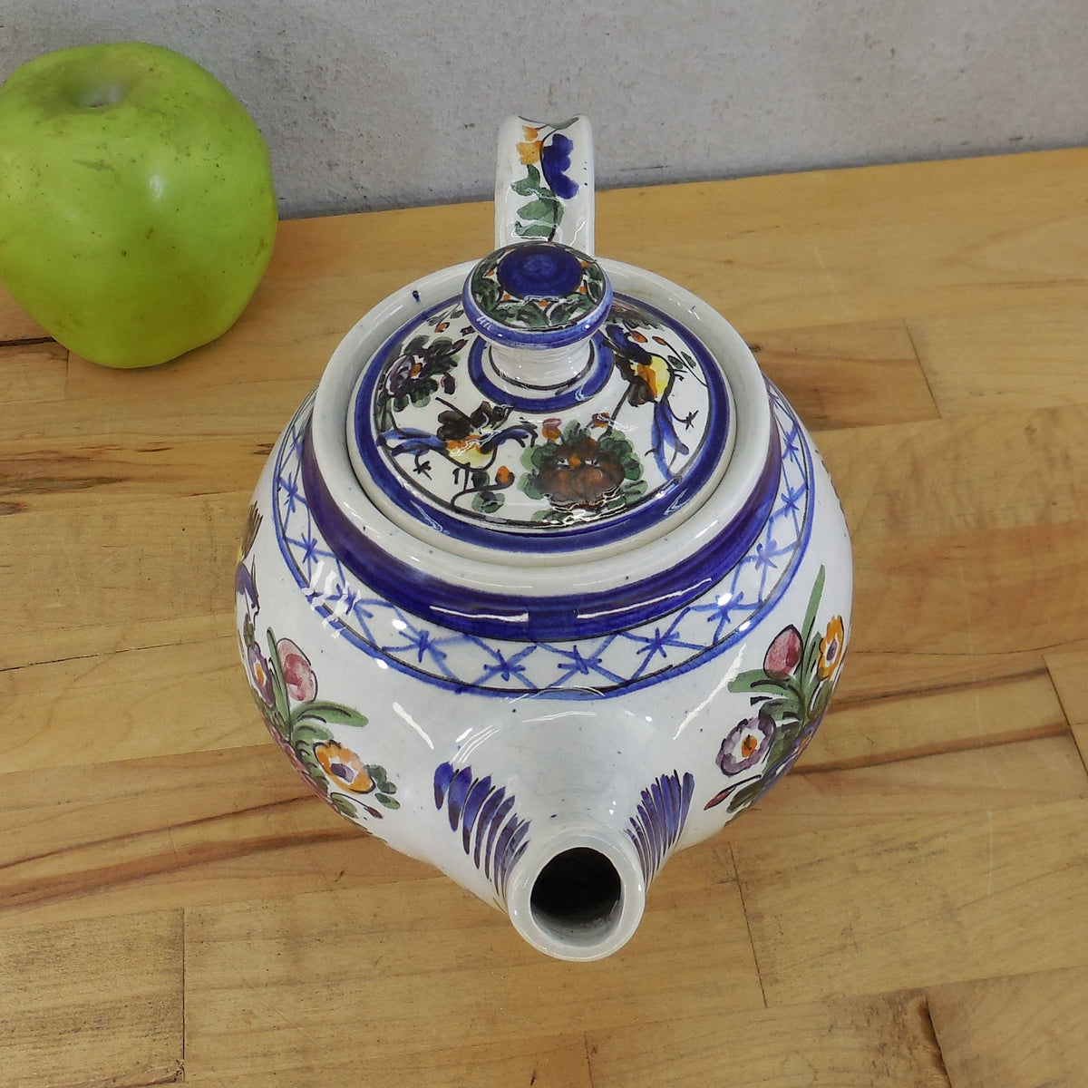 Giorgos G Nikolaou 1982 Signed Greek Pottery Teapot Floral Birds