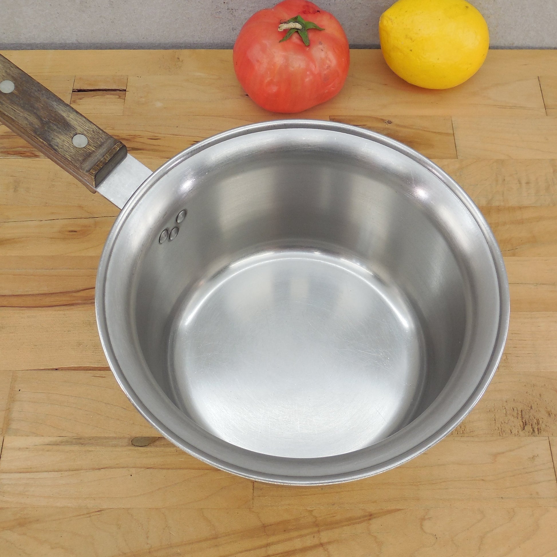 Farberware 1970's Advantage Stainless Tri-Ply 2 Quart Saucepan Birch Handle Vintage