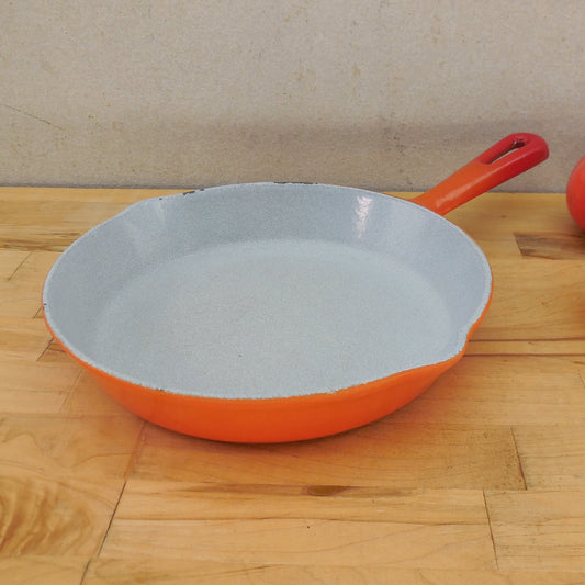 Unbranded #7 Flame Orange Enamel Cast Iron Skillet 4 Notch