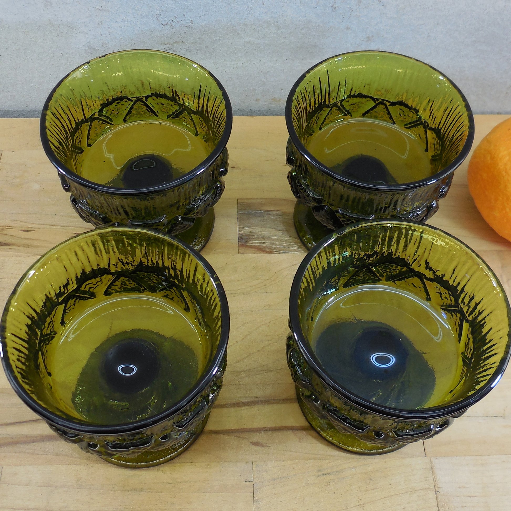 Fostoria Sorrento Green 3-3/4" Sherbert Champagne Glass Goblet - 4 Set Vintage Textured MCM
