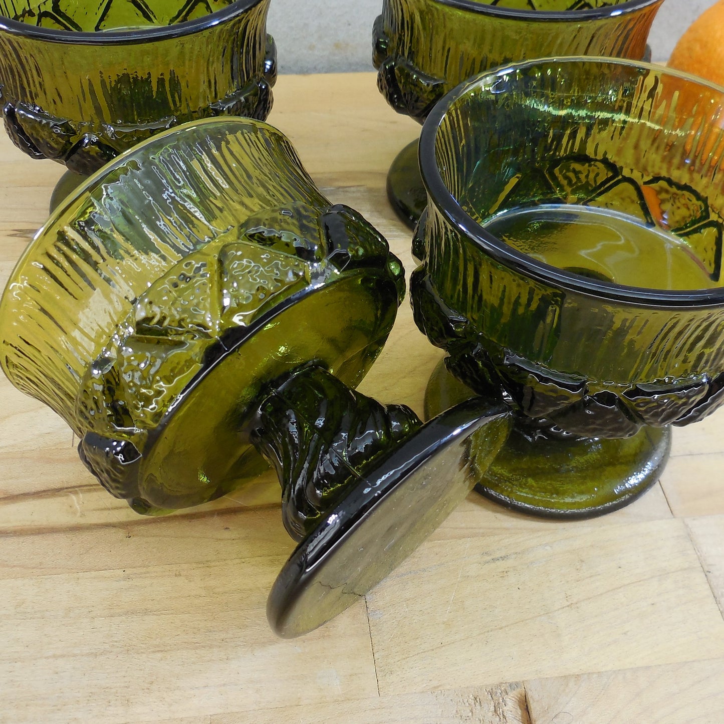 Fostoria Sorrento Green 3-3/4" Sherbert Champagne Glass Goblet - 4 Set Used