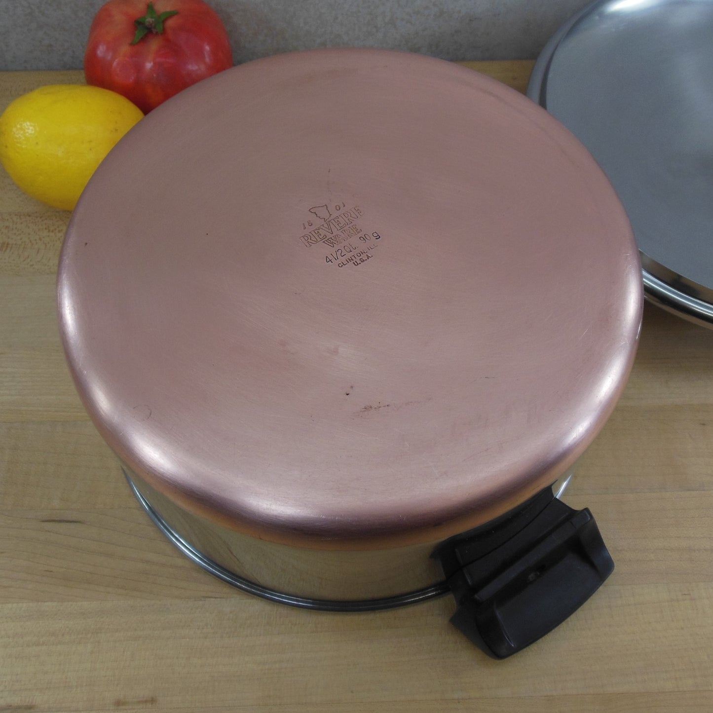 Revere Ware 4-1/2 Quart Stock Soup Pot & Lid 1990 Copper Clad Stainless Cleaned Polished