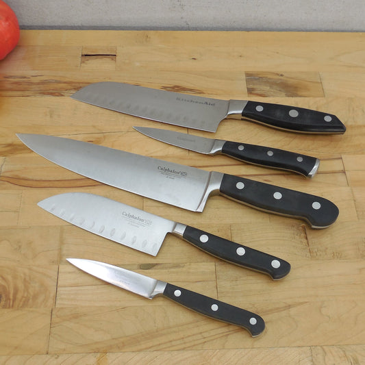 5 Lot Kitchen Knives Calphalon German Steel Cuisinart KitchenAid Chef Paring