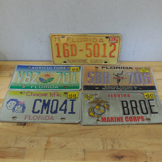 Florida 2000's 1975 5 Lot License Plate Tags - Marine Corp Olympics Agriculture