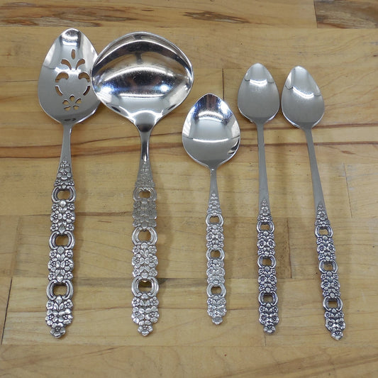 Oneida Community Stainless Viola-Voila 5 Lot Iced Tea Spoons Serving Ladle Sugar