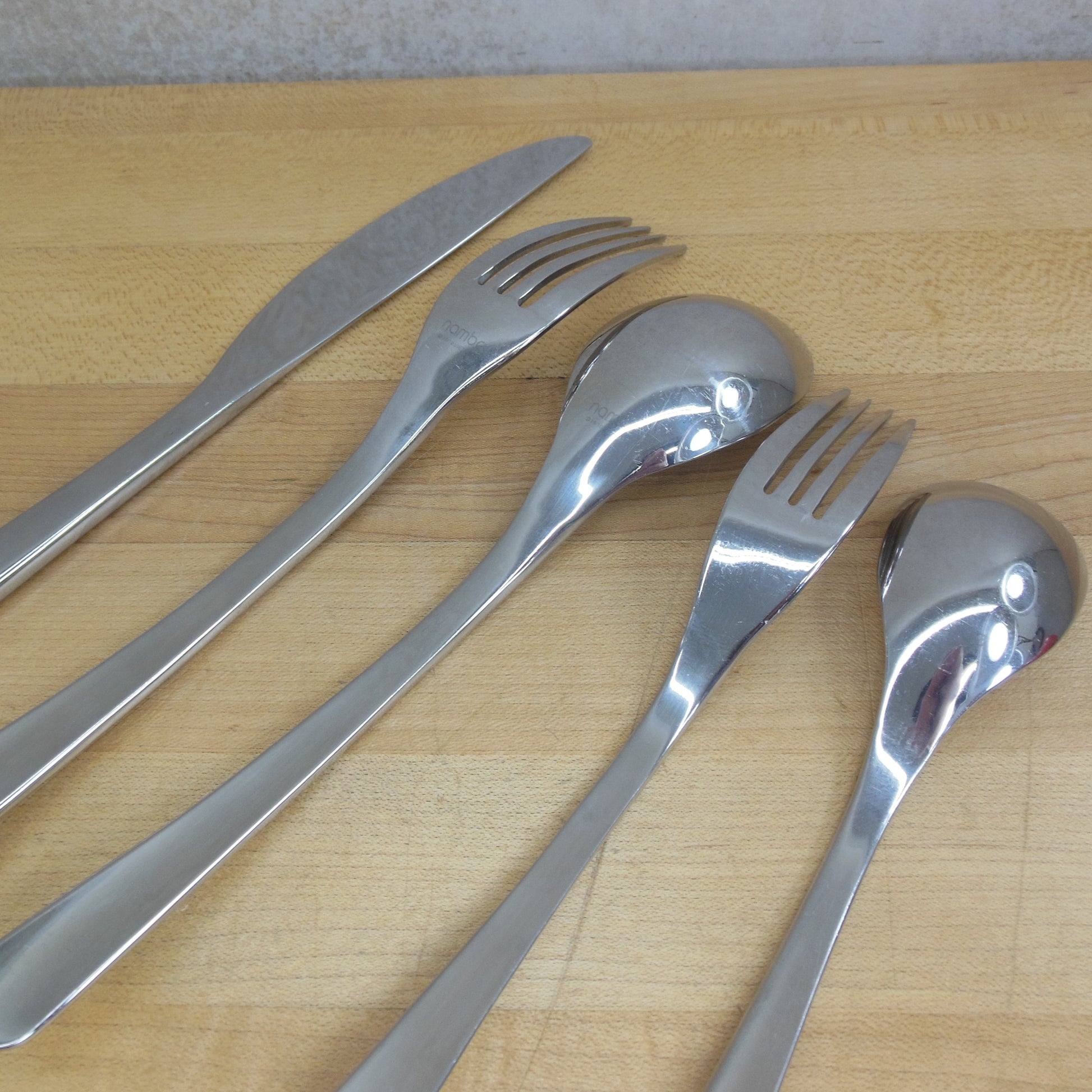 Nambe Aura Stainless Flatware - 5 Piece Place Setting fork spoon knife