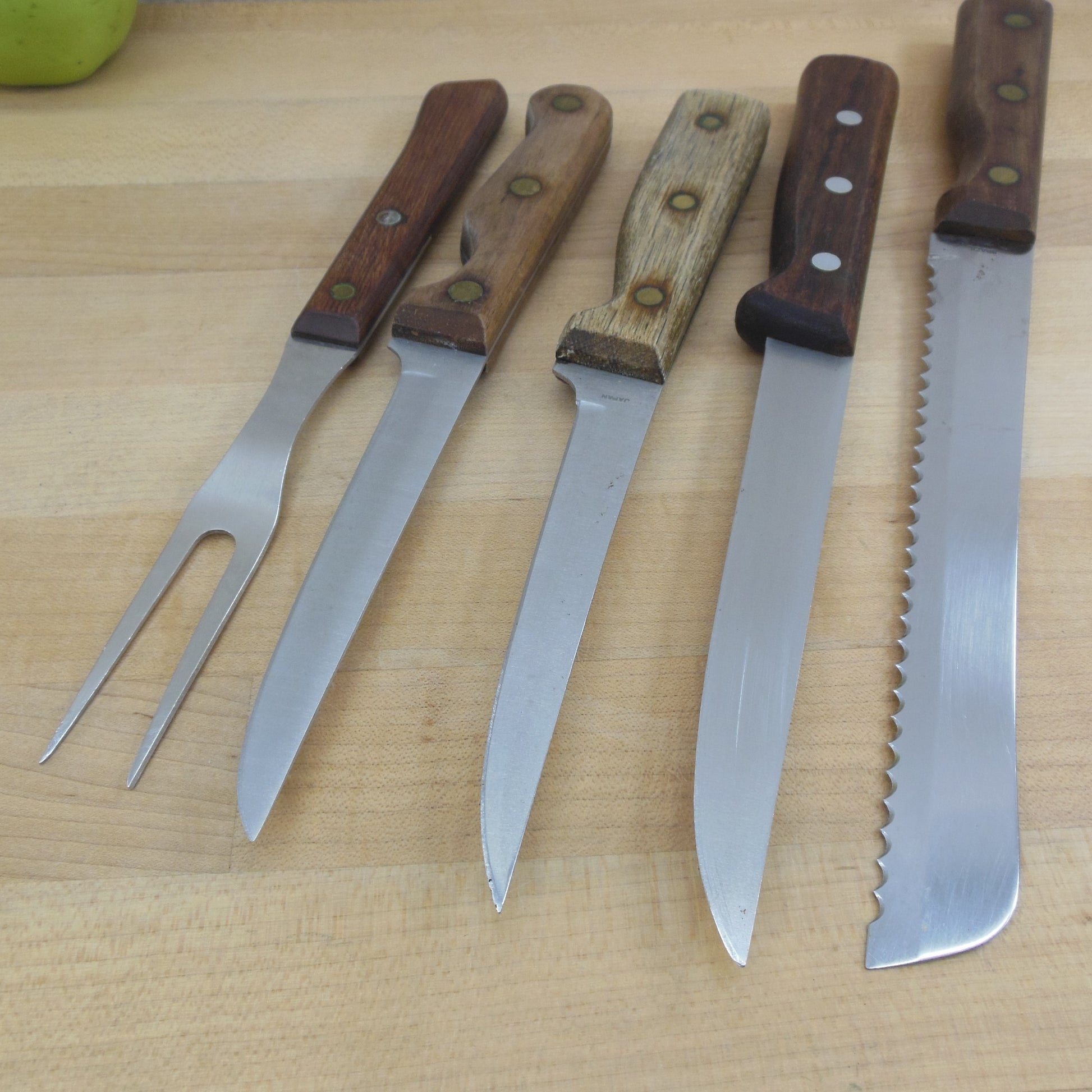 Stainless Wood Kitchen Knives Fork 5 Lot - Farberware Forschner Golden Eagle Yorktowne used