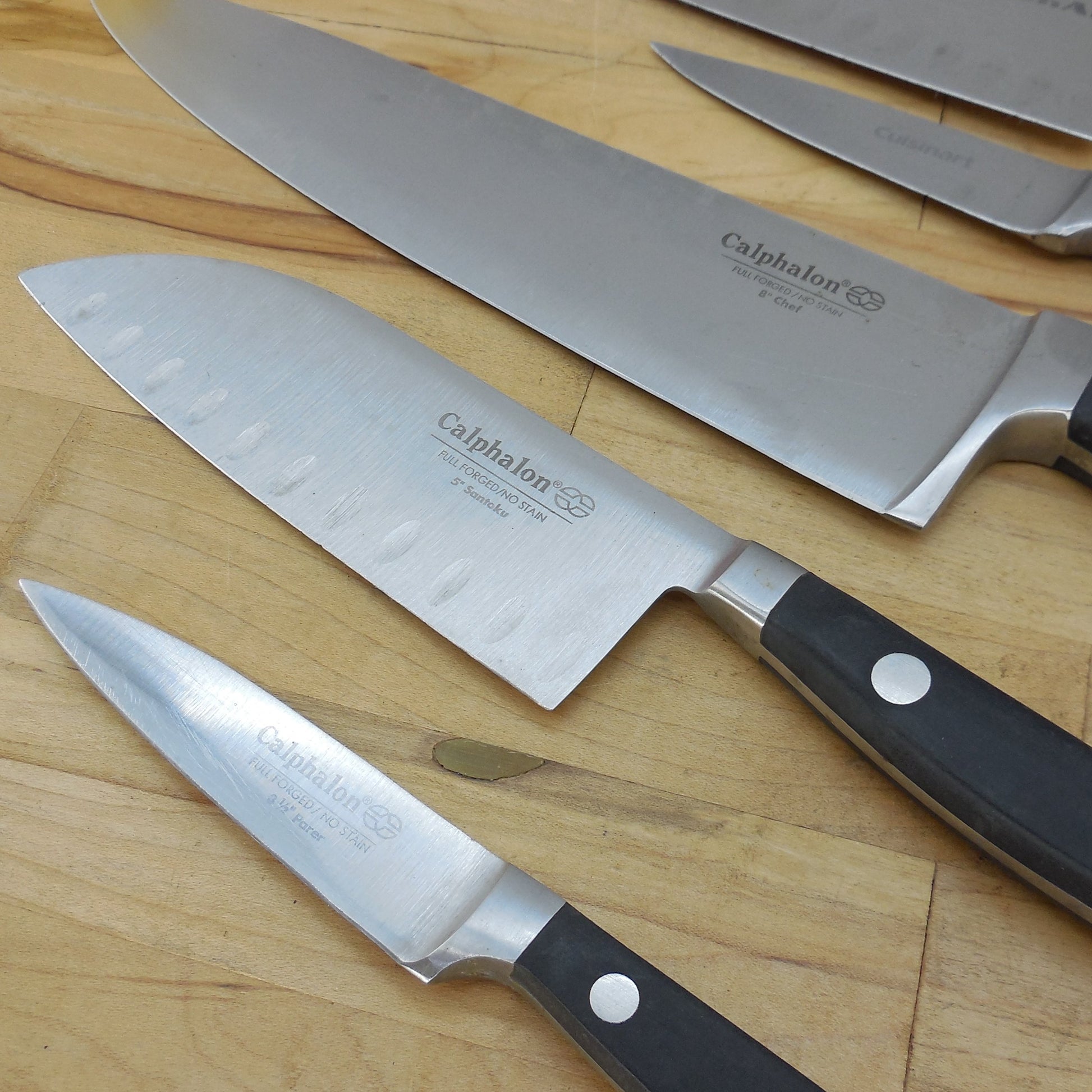 5 Lot Kitchen Knives Calphalon German Steel Cuisinart KitchenAid Chef Paring Used