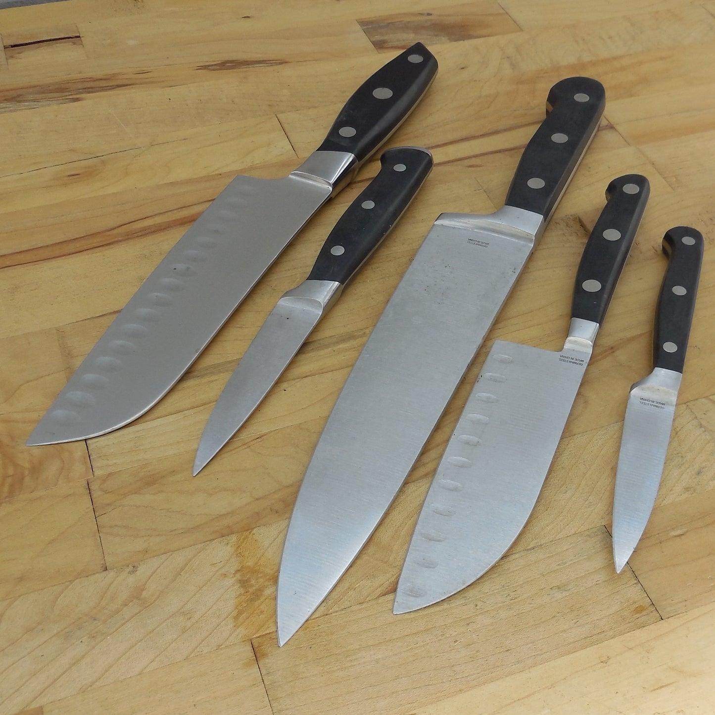 5 Lot Kitchen Knives Calphalon German Steel Cuisinart KitchenAid Chef Paring Black Handle