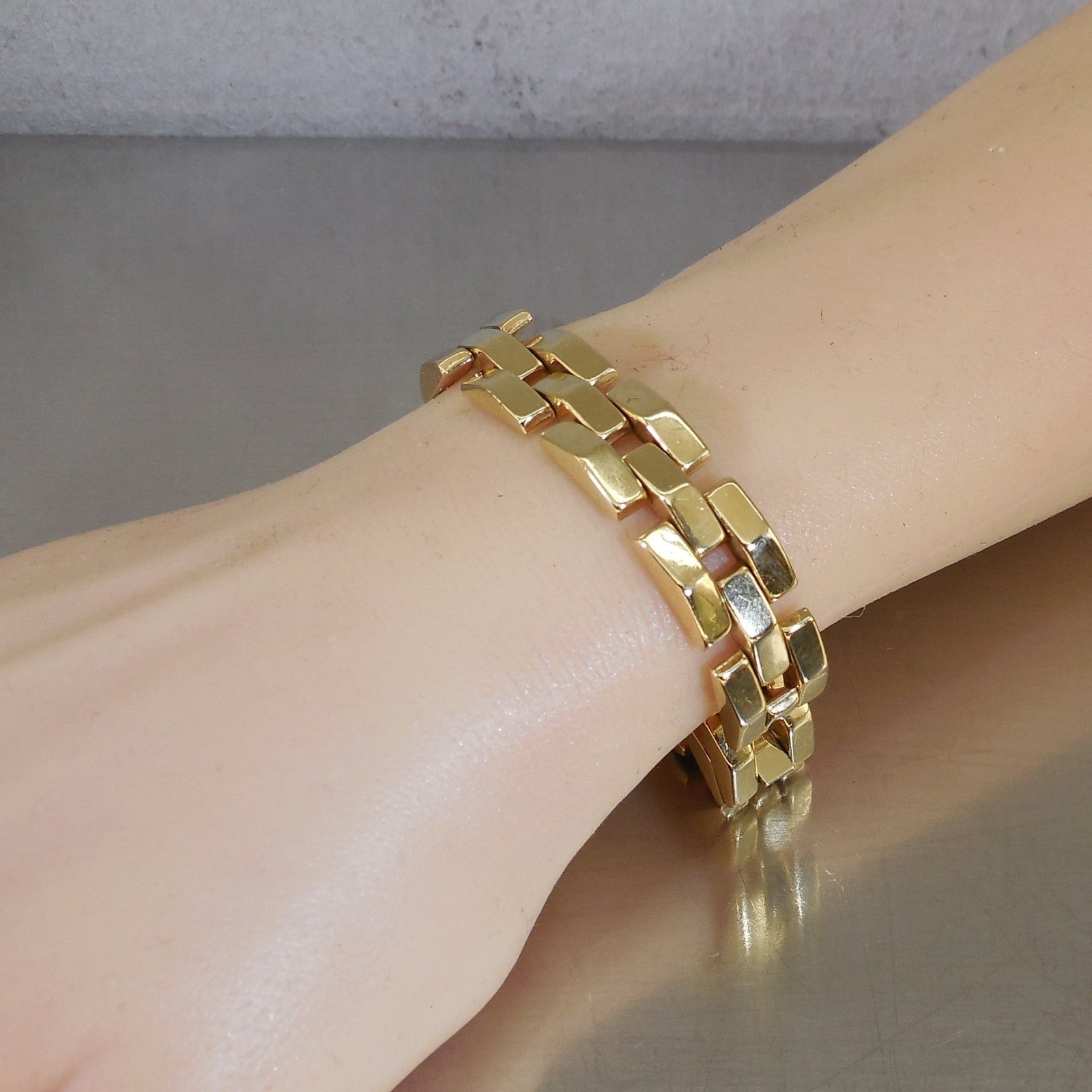 Aurafin Italian 14K Yellow Gold Brick Link Chain 7.25" Bracelet 20.2 Grams