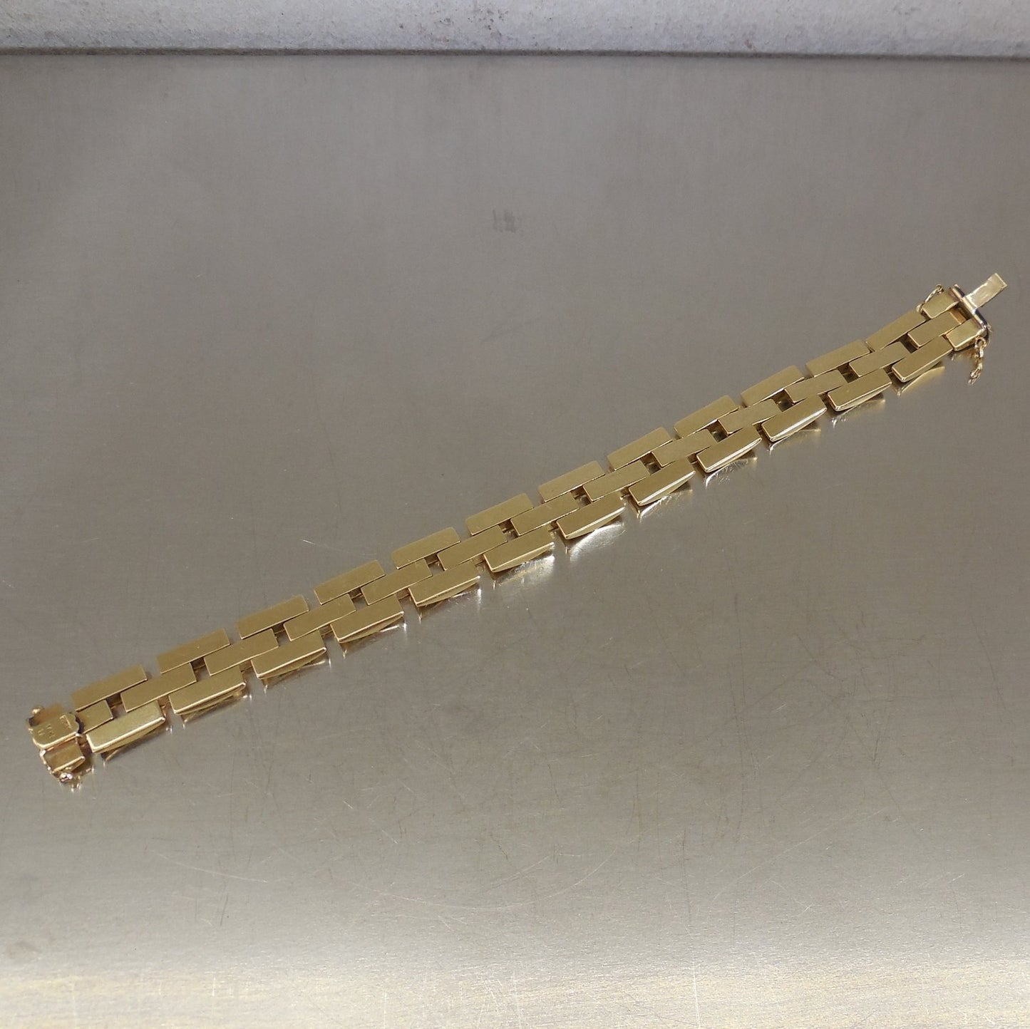 Aurafin Italian 14K Yellow Gold Brick Link Chain 7.25" Bracelet 20.2 Grams