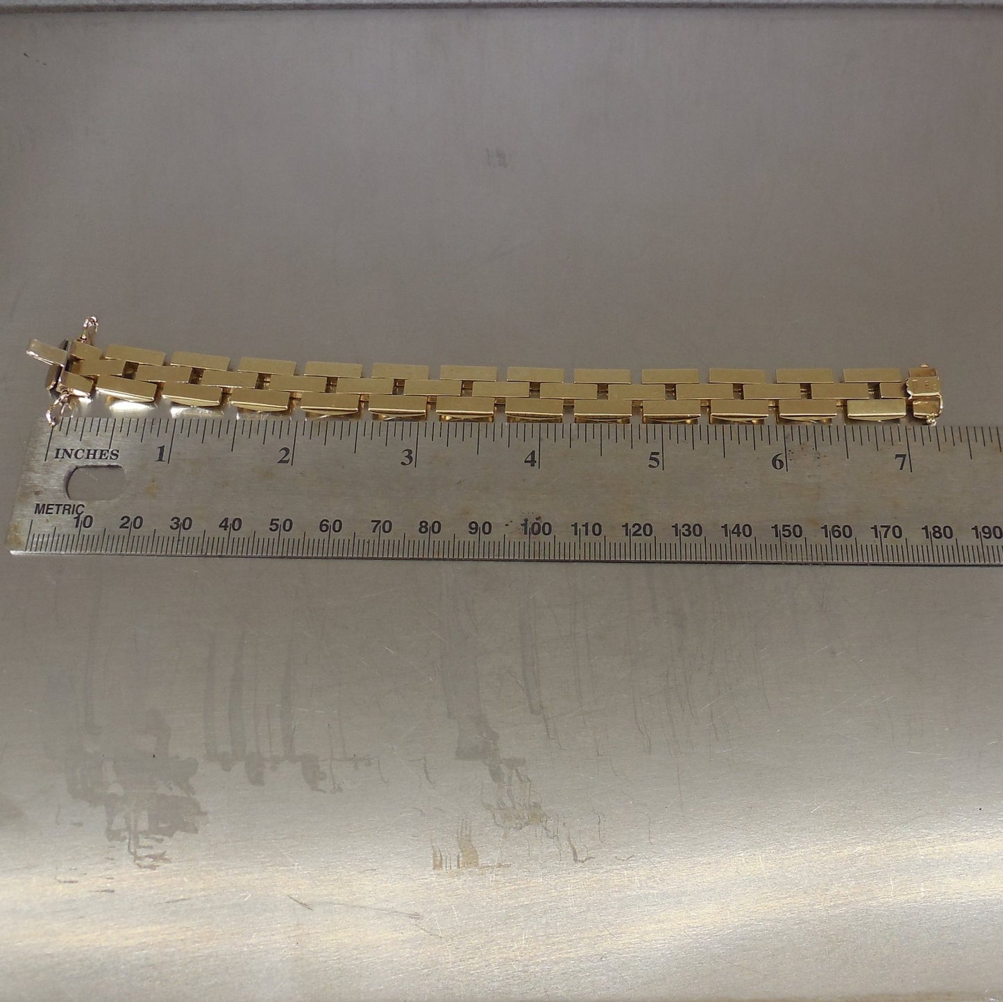 Aurafin Italian 14K Yellow Gold Brick Link Chain 7.25" Bracelet 20.2 Grams