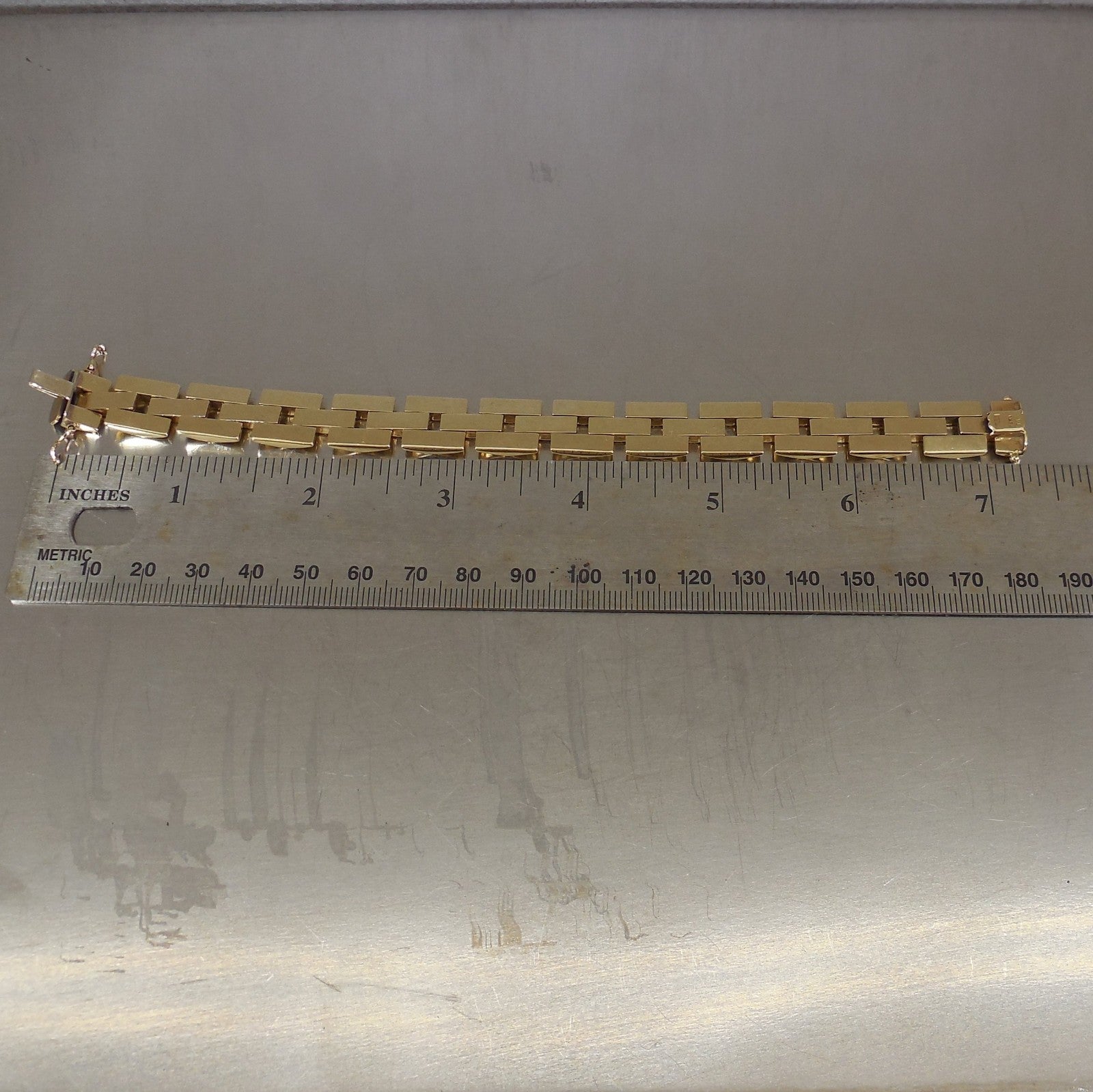 Aurafin Italian 14K Yellow Gold Brick Link Chain 7.25" Bracelet 20.2 Grams